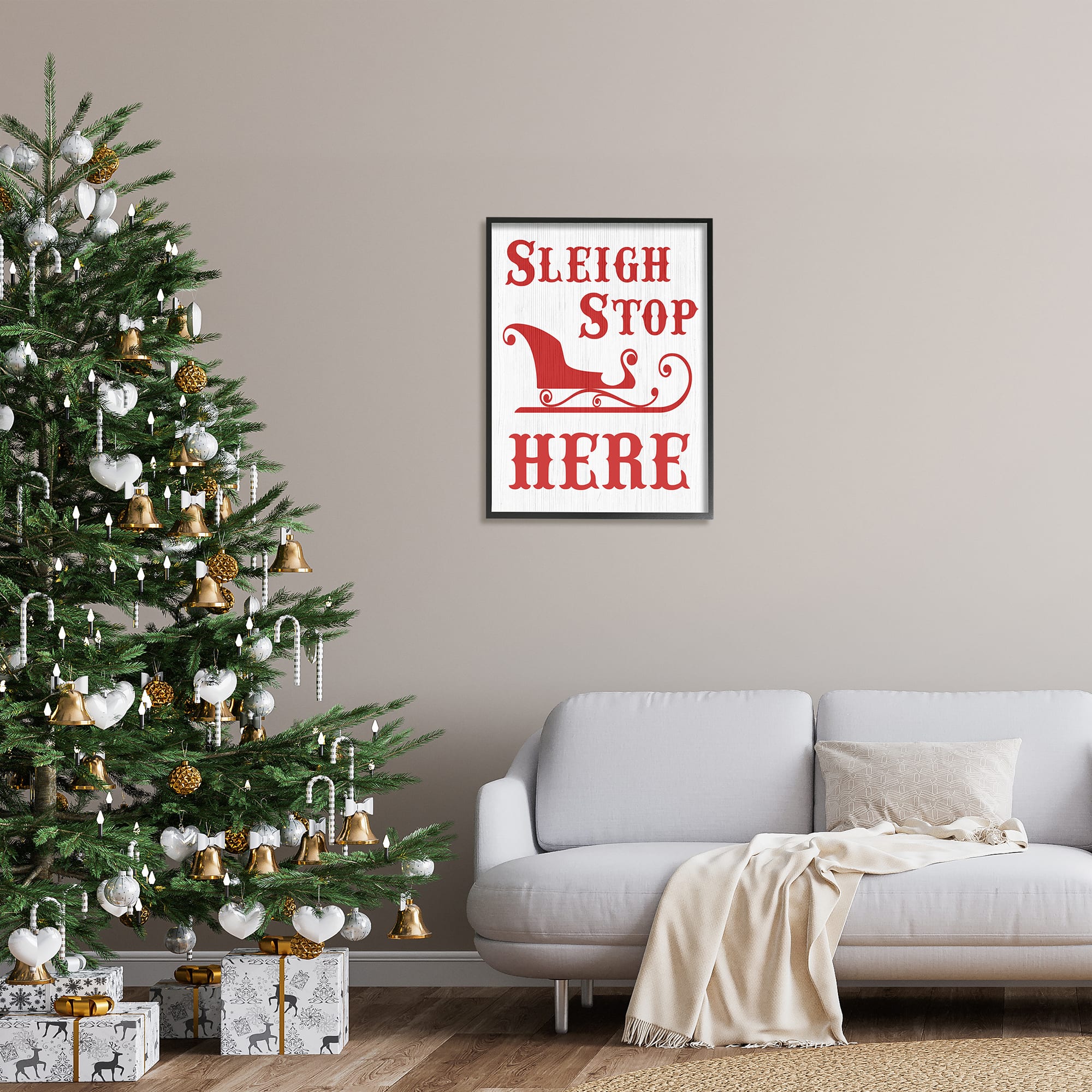 Stupell Industries Sleigh Stop Here Christmas Landing Sign Framed Giclee Art