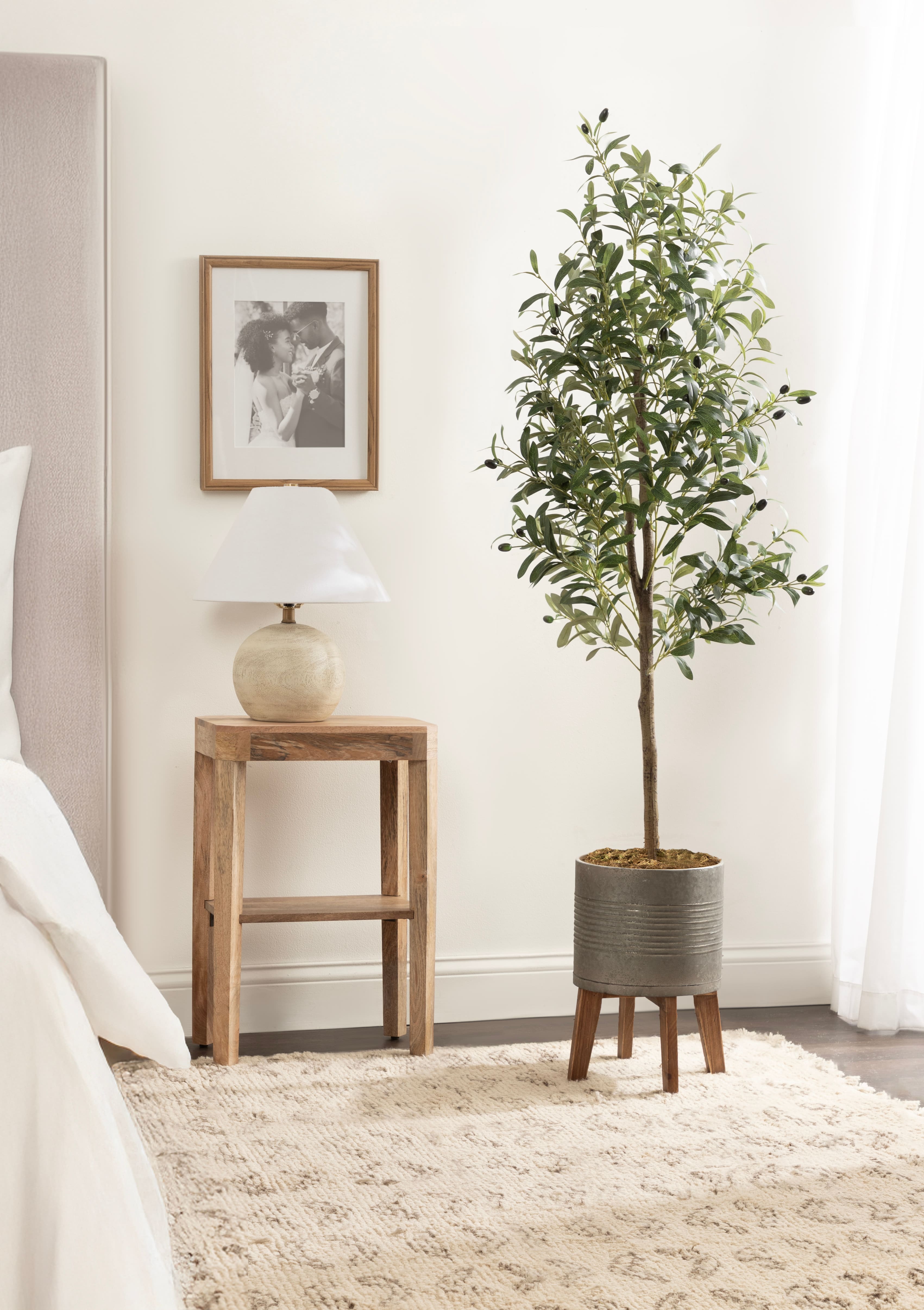 Kate and Laurel 5ft. Green Oliveira Faux Olive Tree with Gray Planter