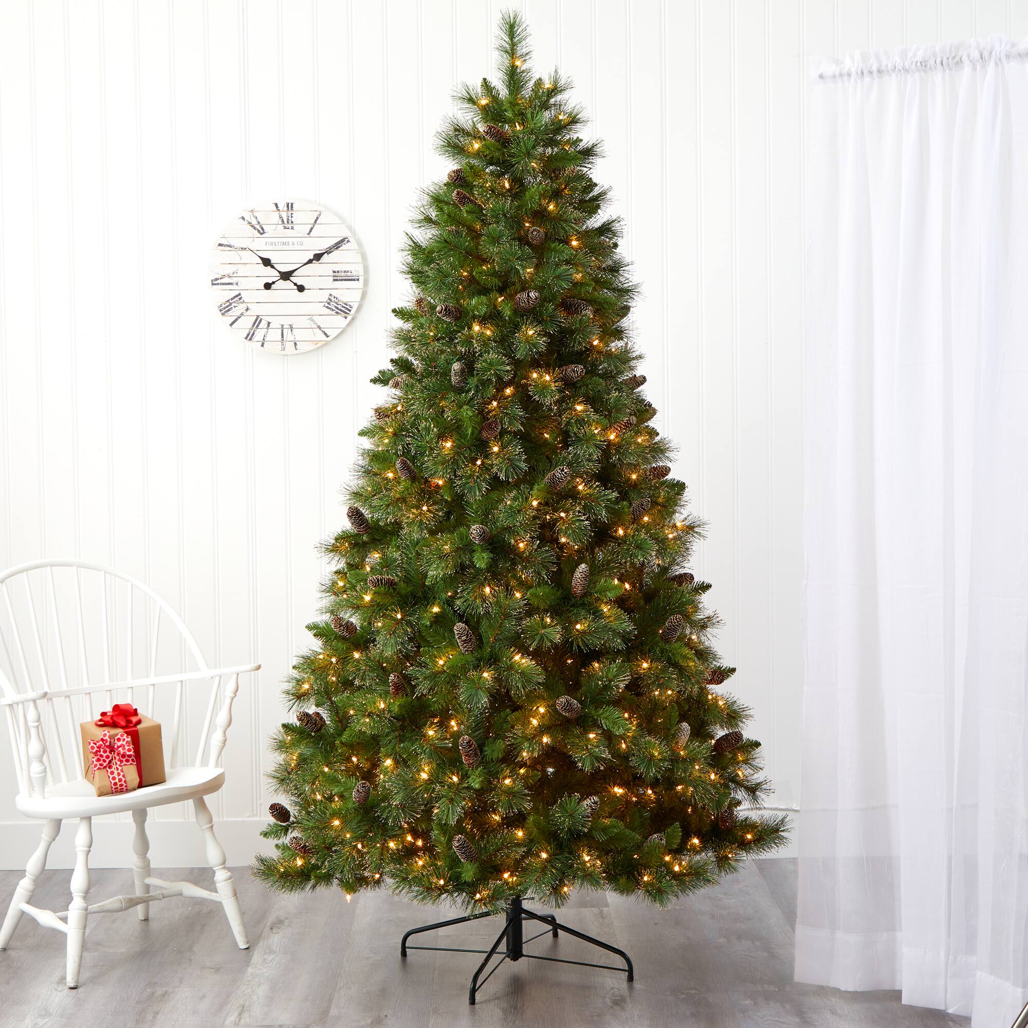 7.5ft. Pre-Lit Golden Tip Washington Pine & Pinecones Artificial Christmas Tree with Clear Lights