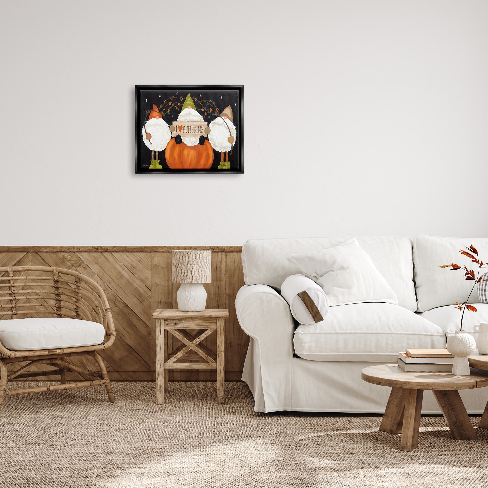 Stupell Industries I Love Pumpkins Seasonal Gnomes Framed Floater Canvas Wall Art
