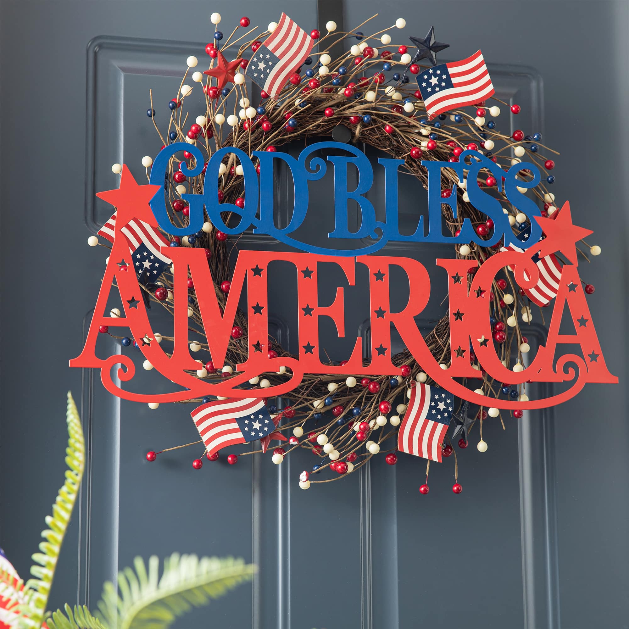 Glitzhome® 24" Patriotic God Bless America Wall Décor
