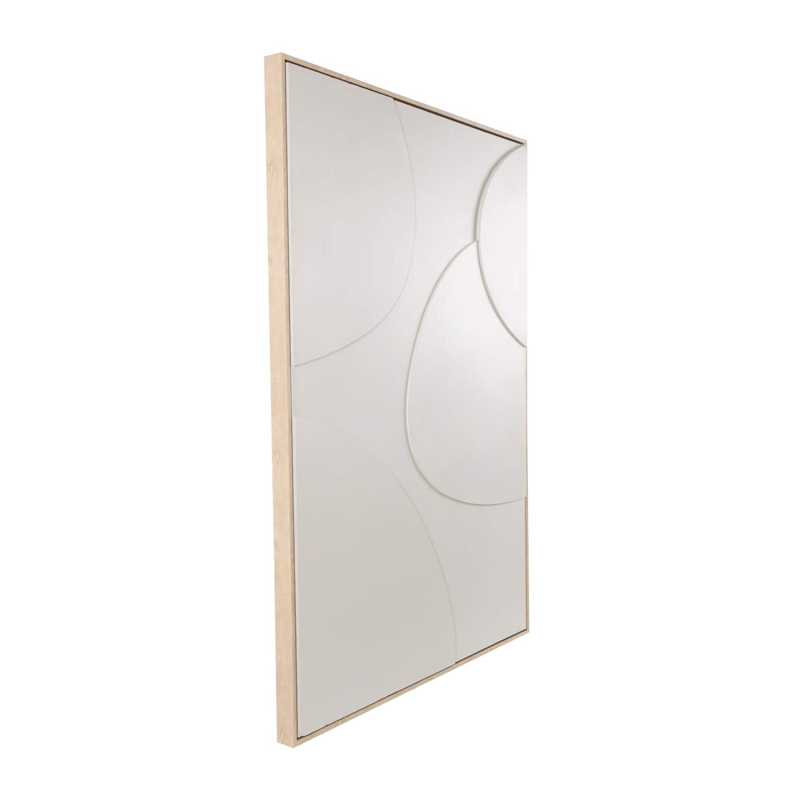 Beige Wooden Geometric Framed Wall Art with Abstract Circles and Brown Wooden Frame