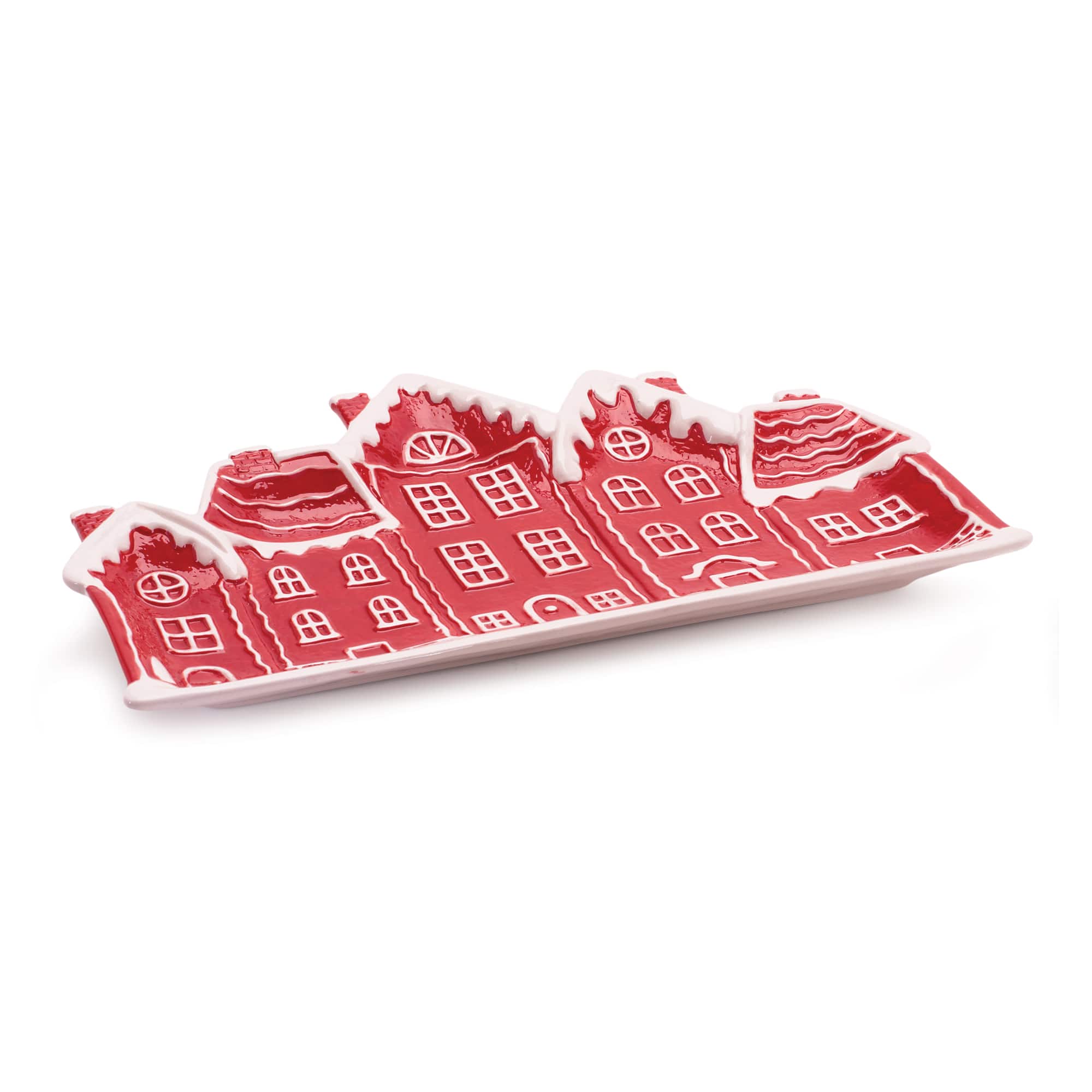 Melrose Red & White Ceramic Snowy Village Plates, 4ct.