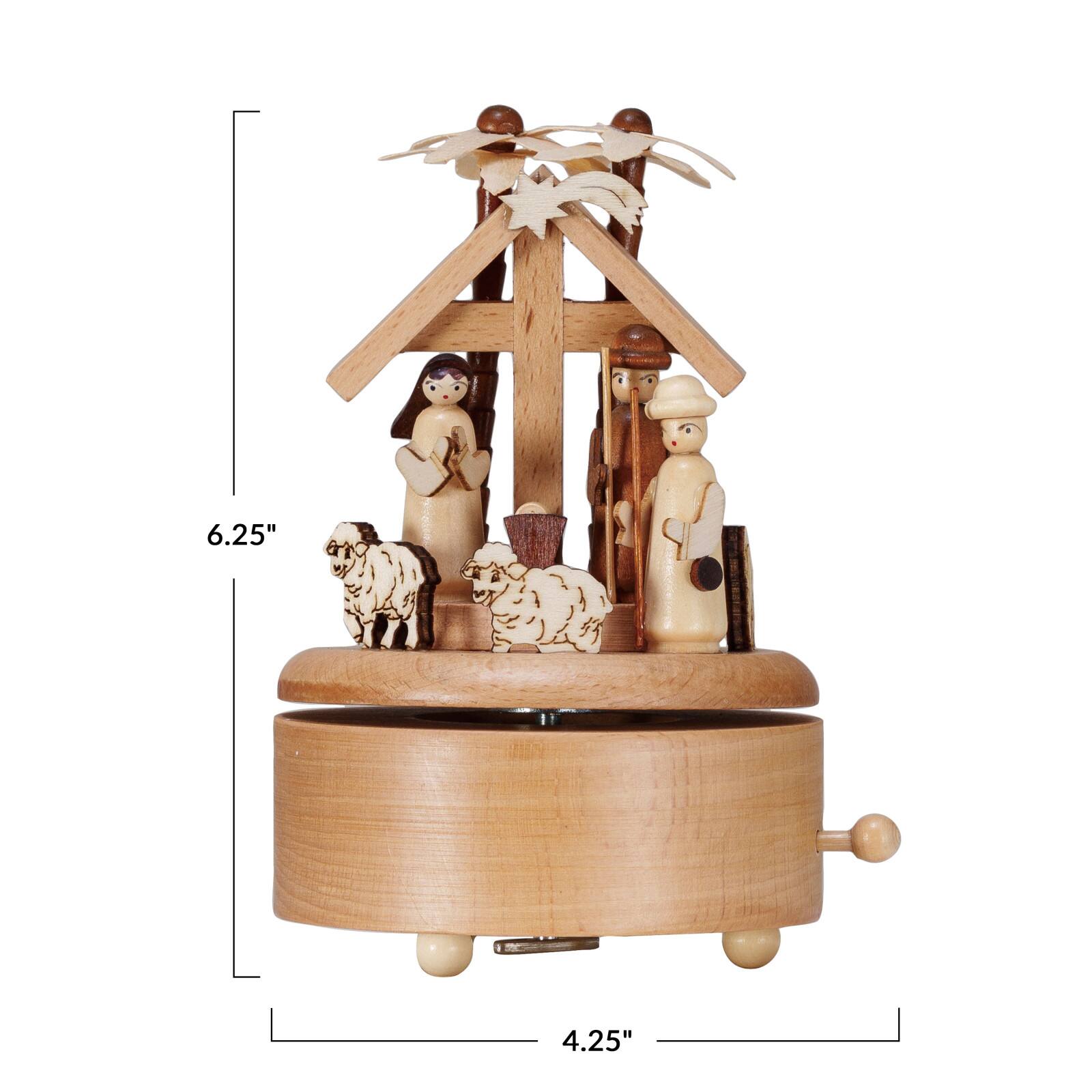 Hello Honey® 6.25" Wind-Up Wood Nativity Music Box