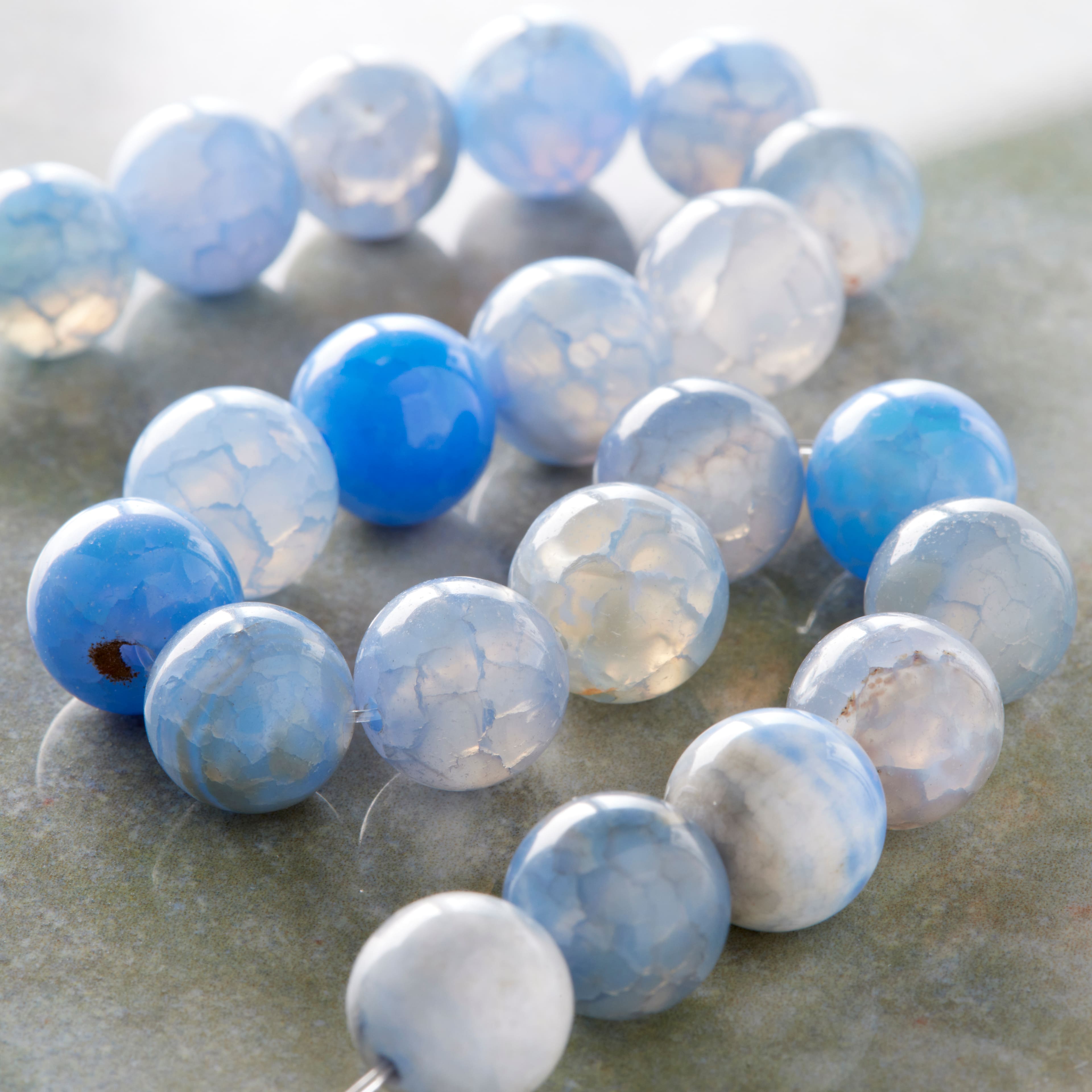 12 Pack:  Blue Crackle Agate Round Beads, 10mm by Bead Landing™