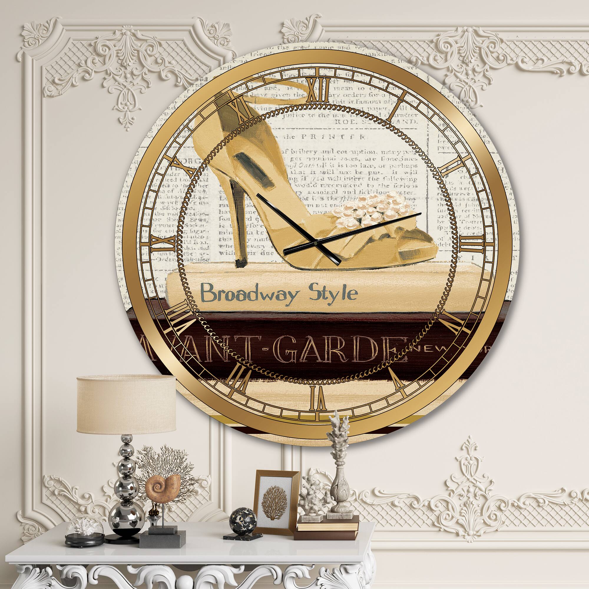 Designart 'Gold Fashion High Hells Iii Glam Wall Clock