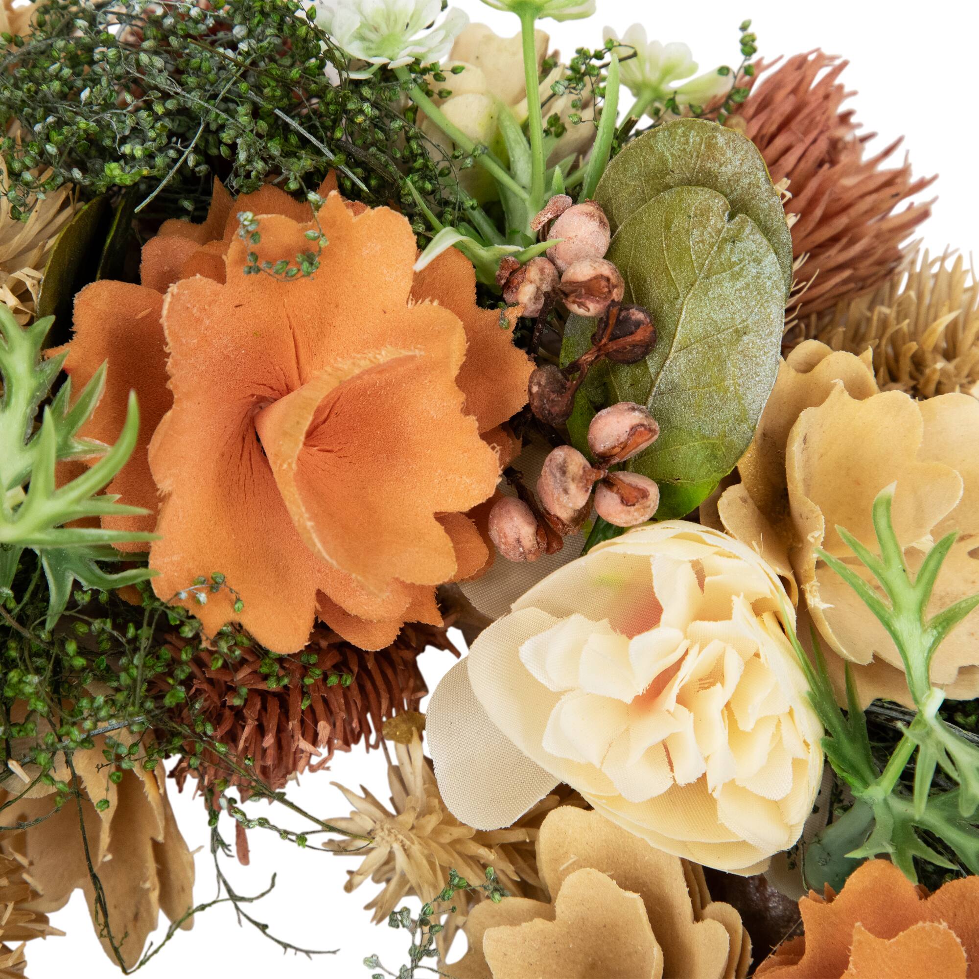9.75" Beige & Peach Mixed Floral Artificial Spring Wreath