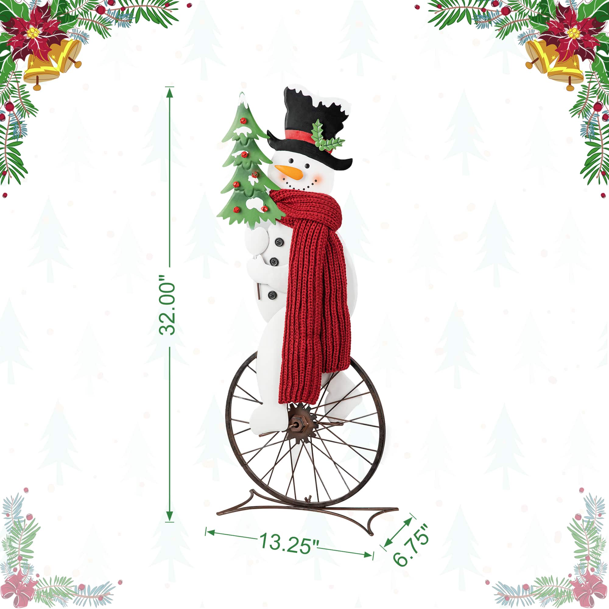 Glitzhome® 32" Metal Snowman Riding Bike Porch Décor