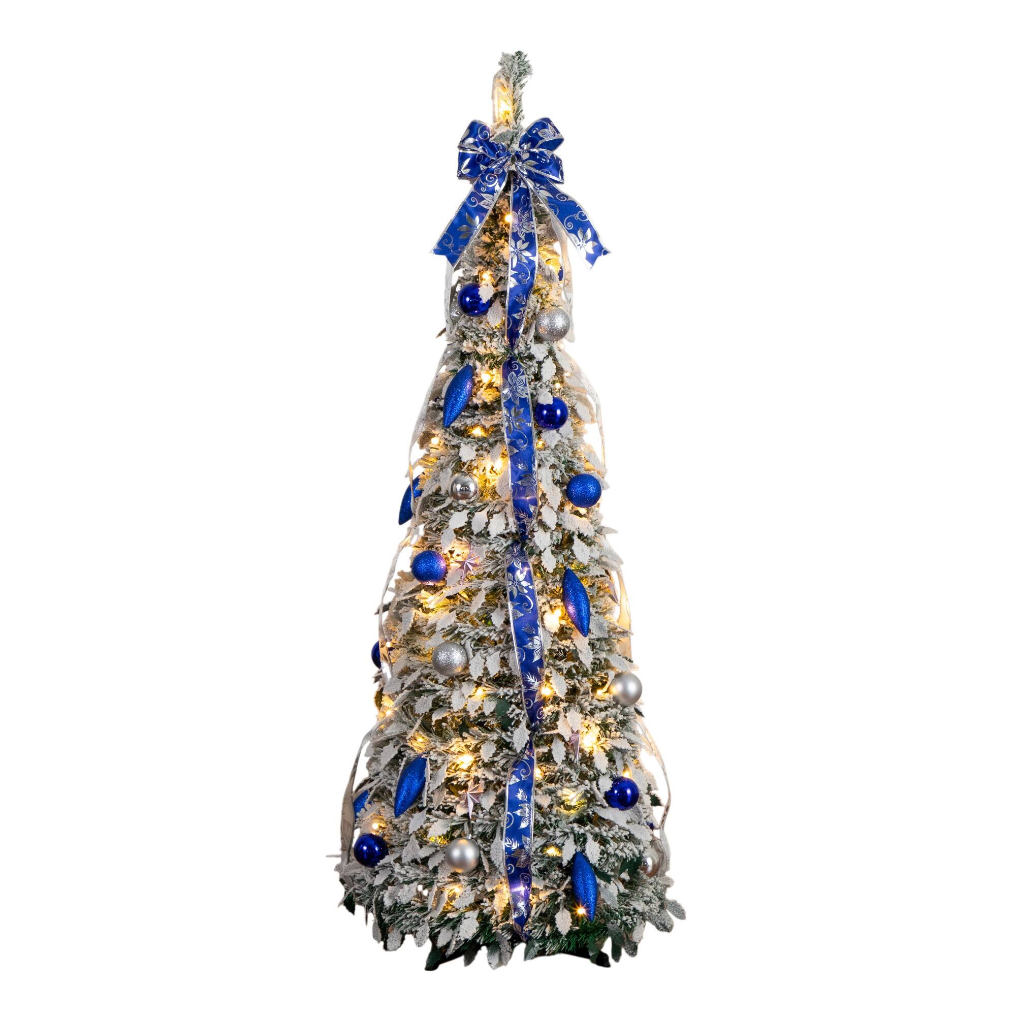 5ft. Pre-Lit Pop-Up Flocked Artificial Christmas Tree, Warm White LED Lights