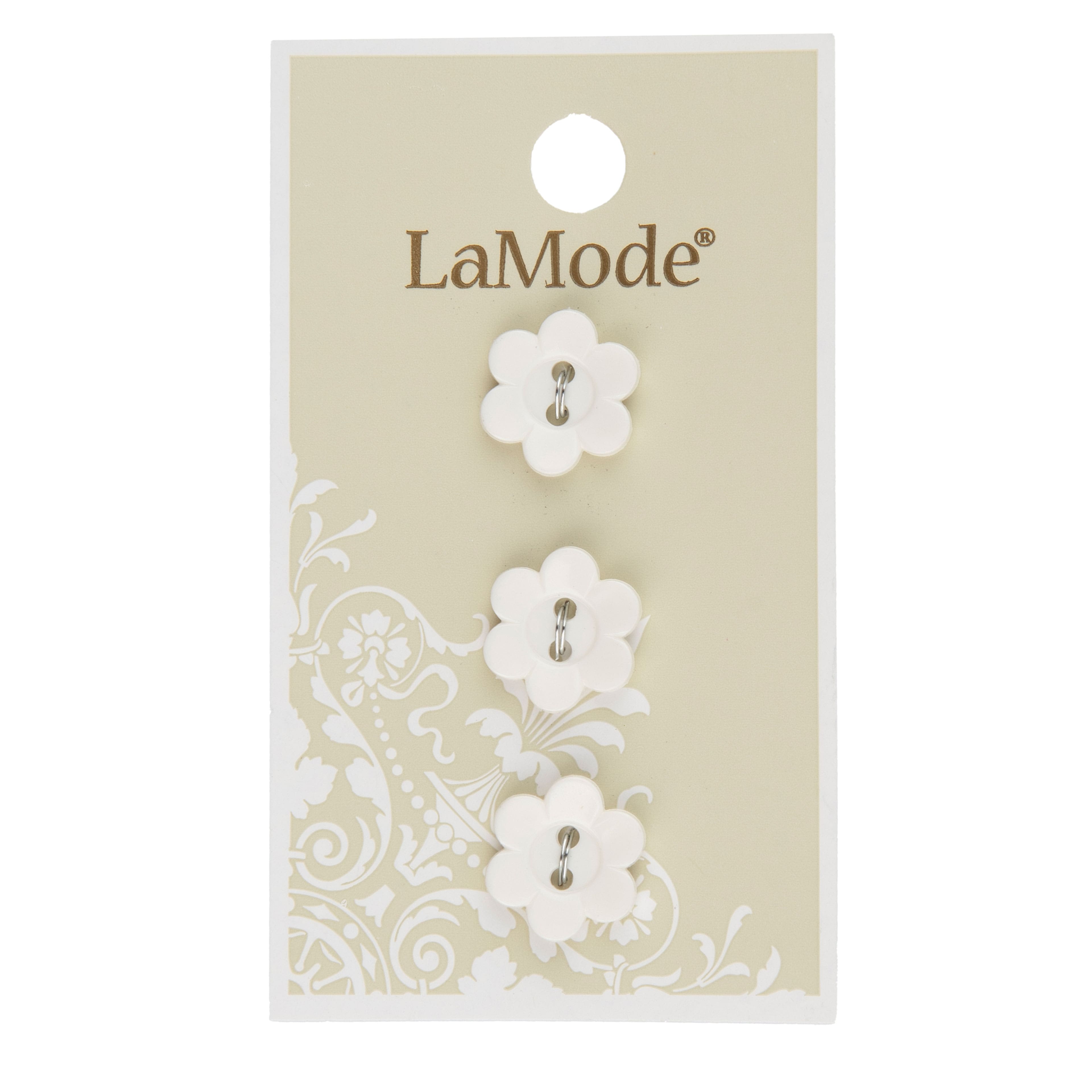 LaMode 9/16" White Flower 2-Hole Buttons, 3ct.
