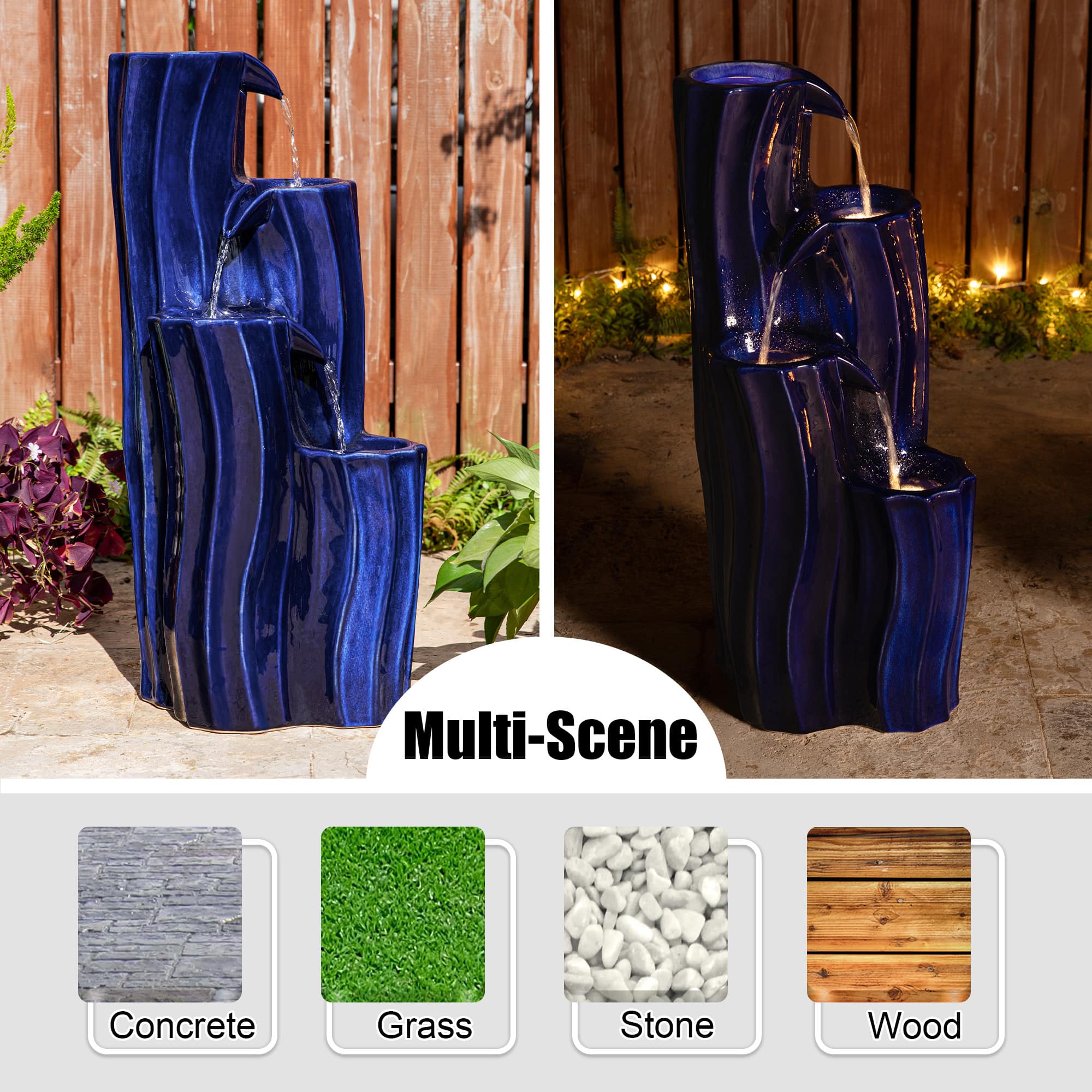 Glitzhome® 29.5" LED 4-Tier Wavy Textured Outdoor Fountain