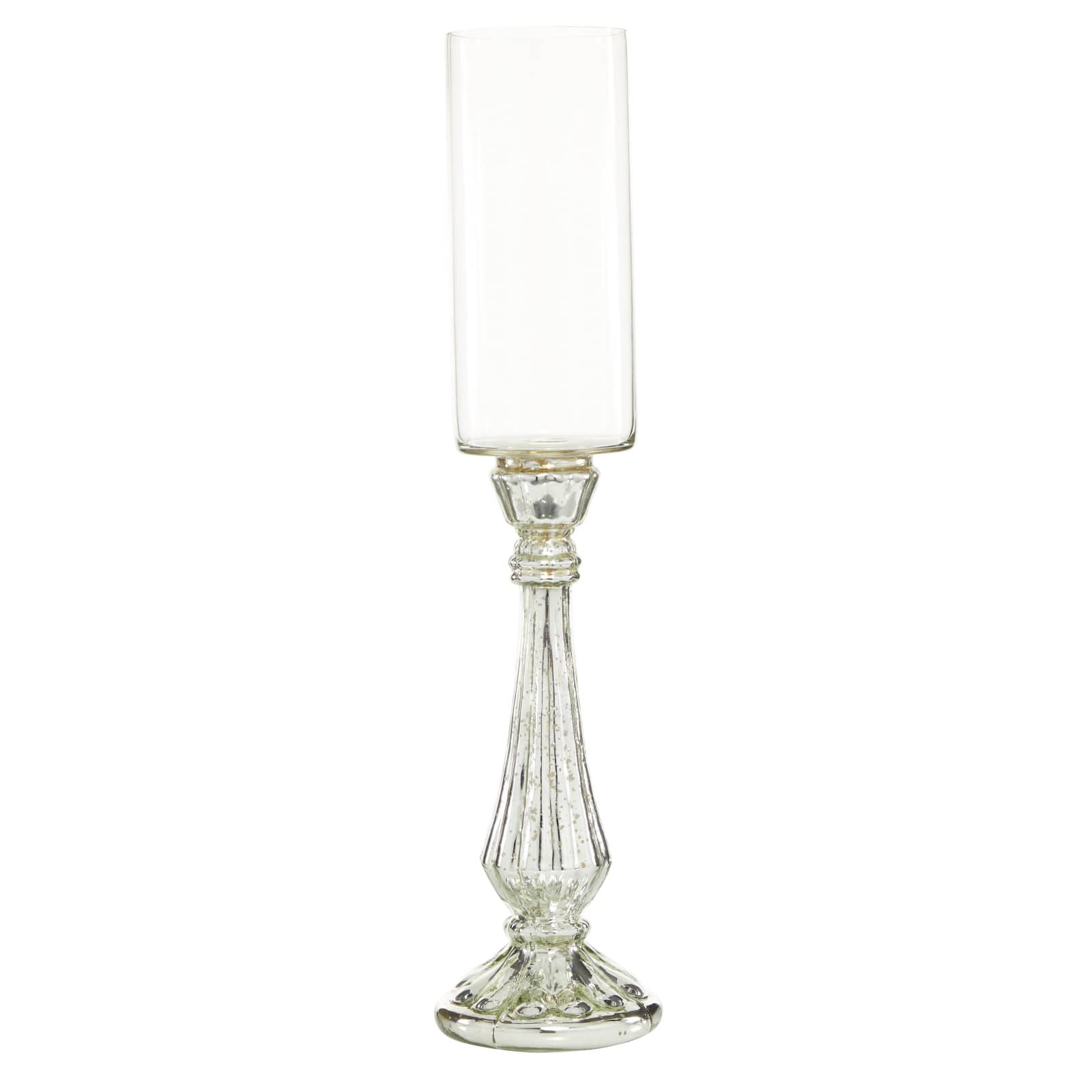 21" Silver Glass Traditional Candle Holder