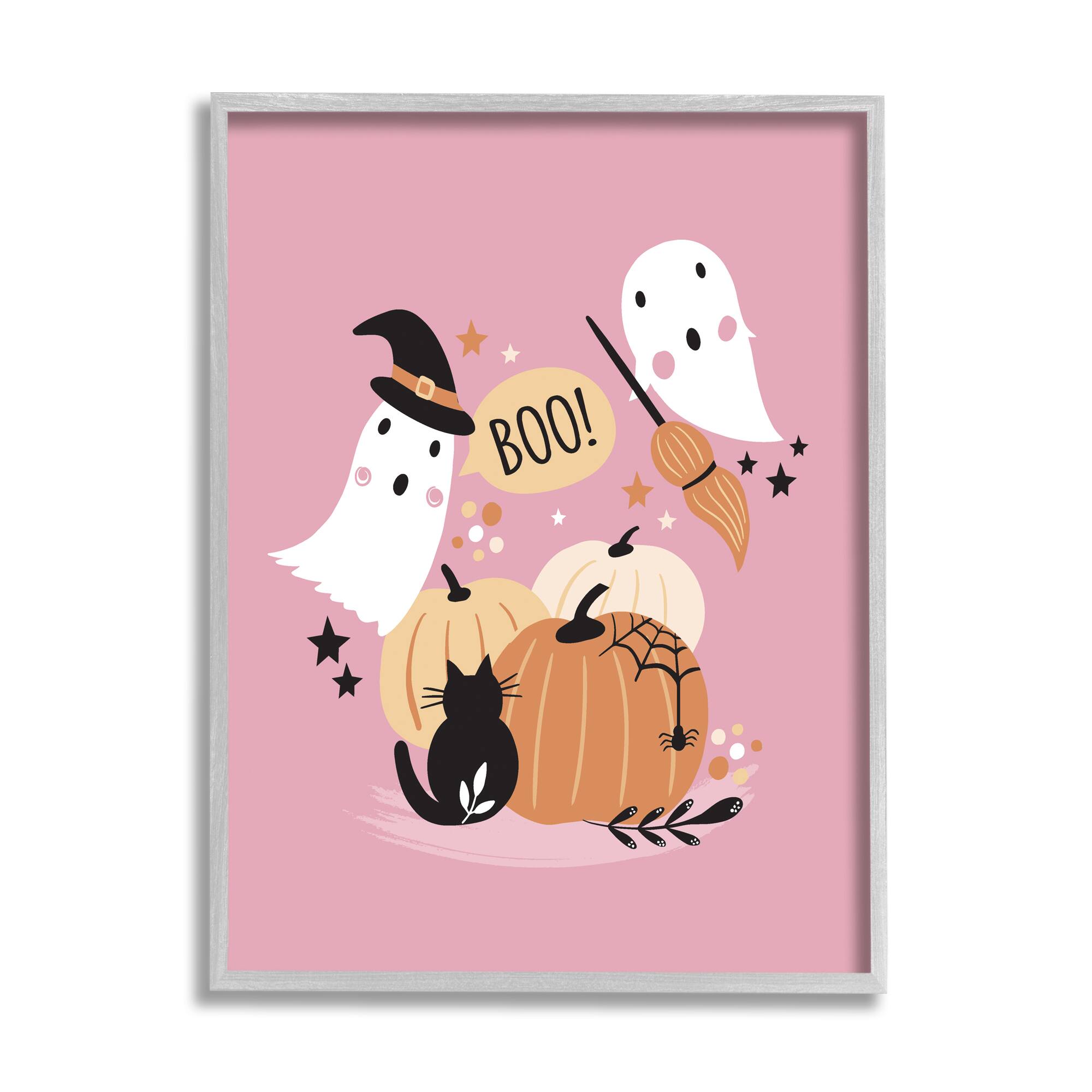 Stupell Industries Pink Boo Halloween Ghosts Framed Giclee Art