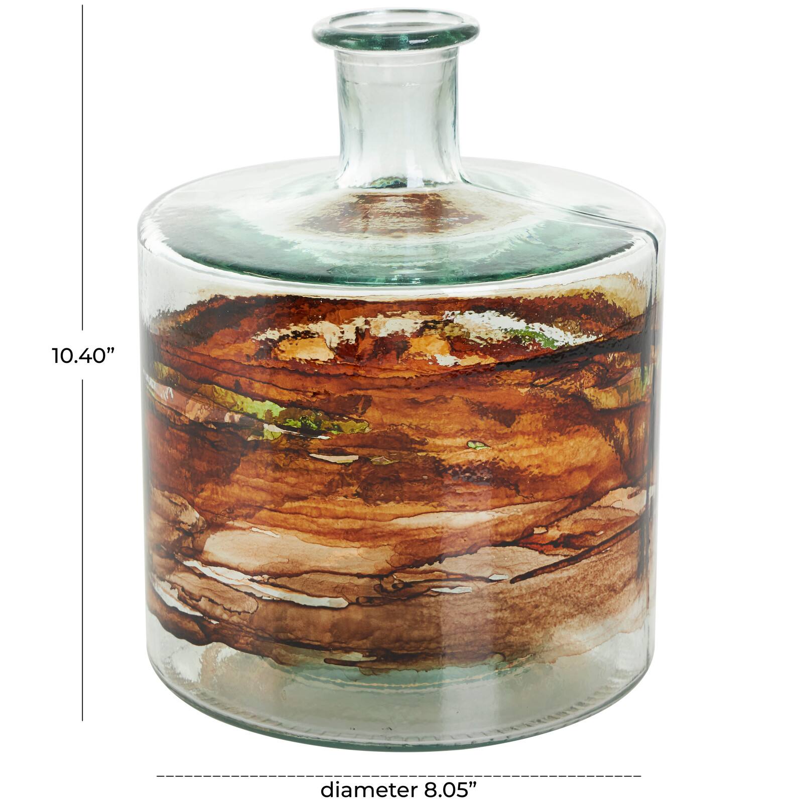 10" Clear & Brown Swirl Abstract Spanish Bottle Recycled Glass Vase