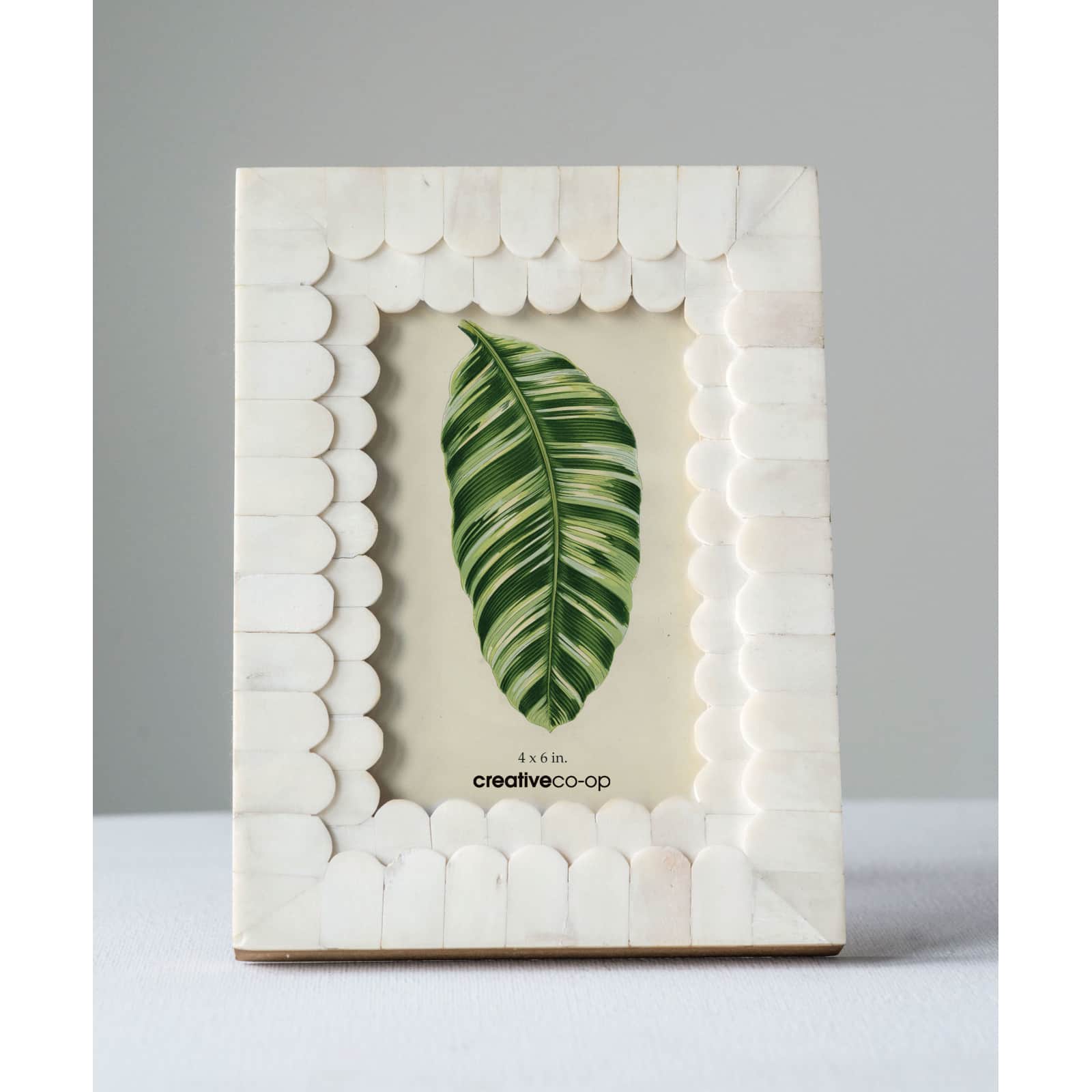 Hello Honey® White Scalloped Bone & Wood 4" x 6" Photo Frame