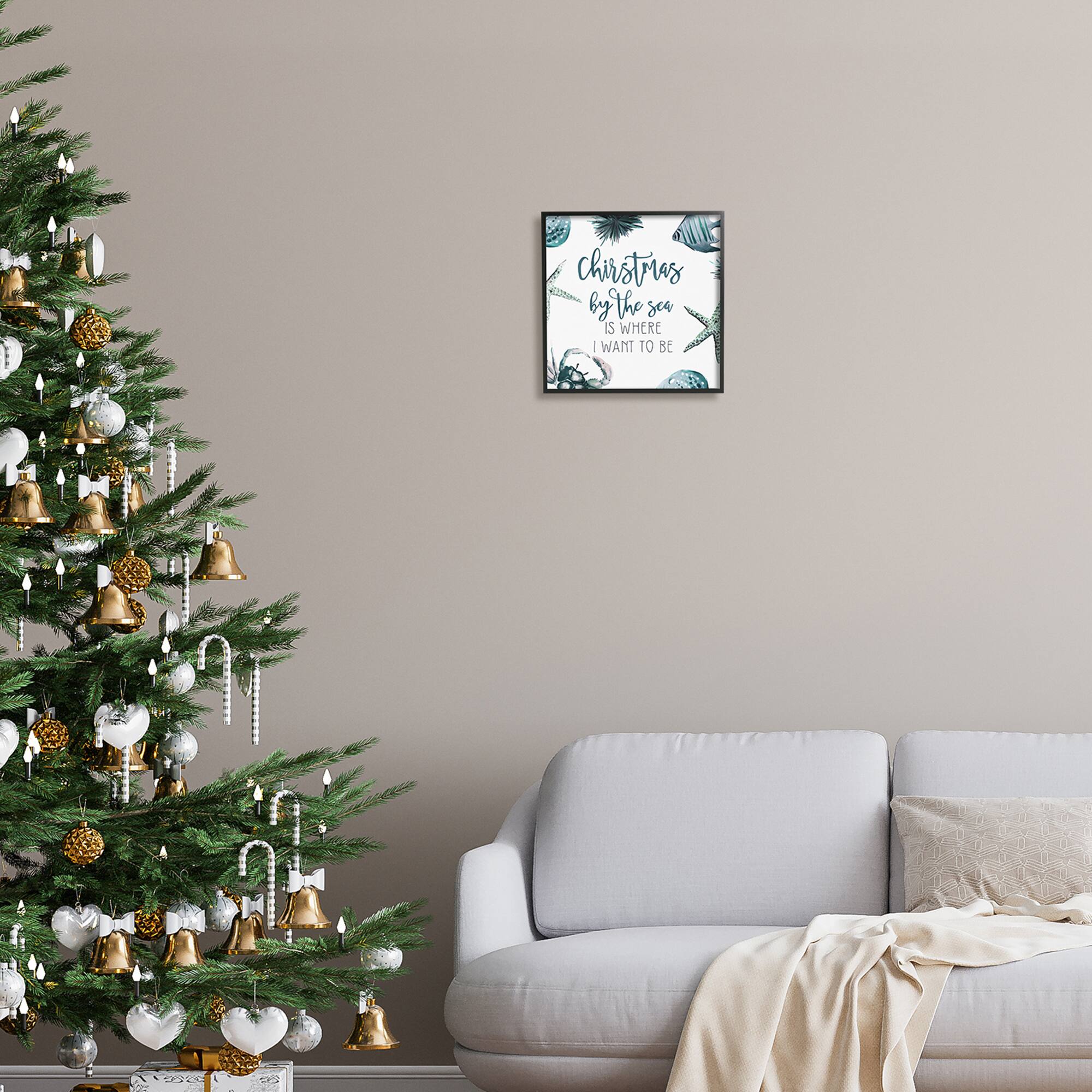 Stupell Industries Christmas By The Sea Nautical Black Framed Giclee Art