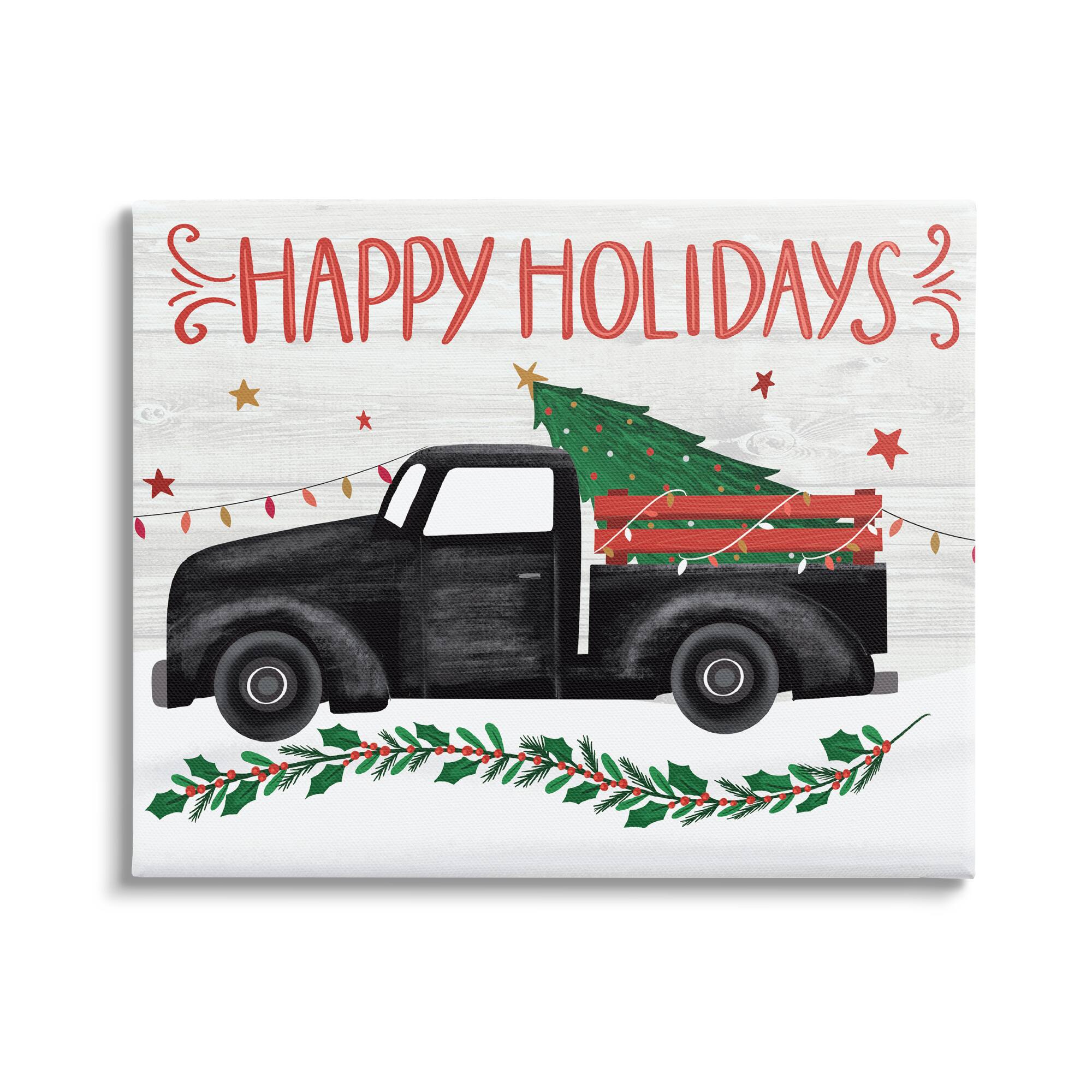 Stupell Industries Happy Holidays Christmas Tree Truck Canvas Wall Art