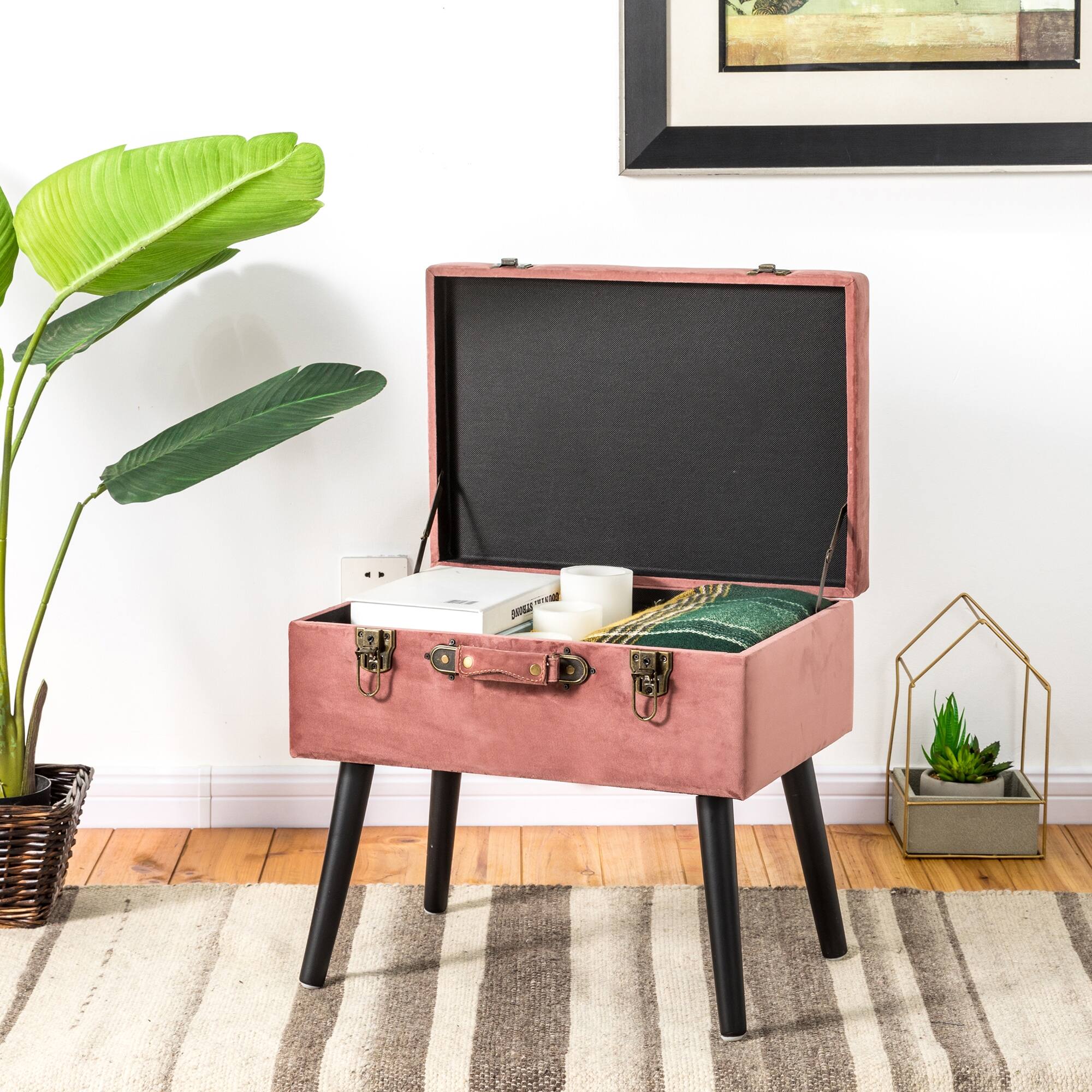 Glitzhome® Velvet Upholstered Storage Stool