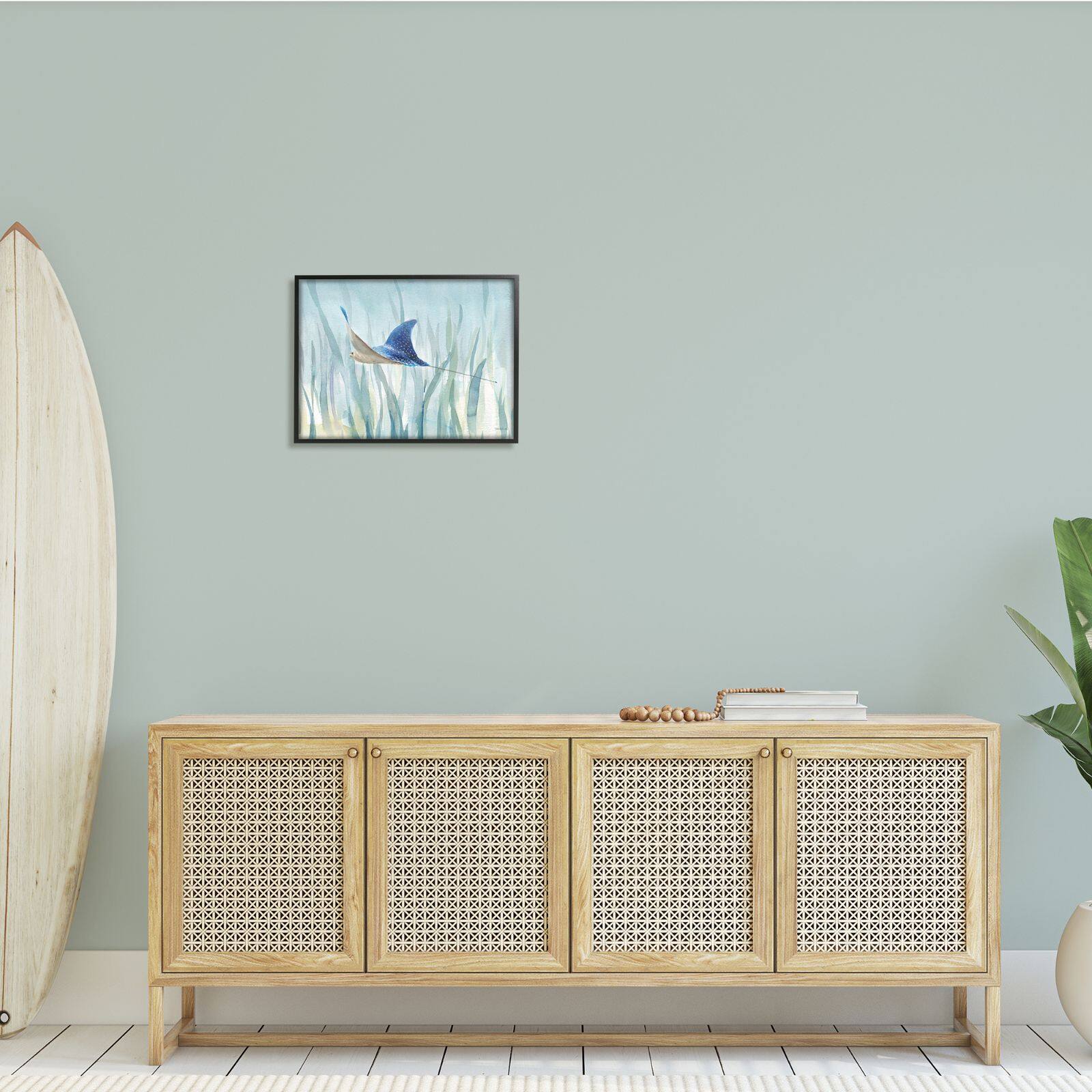 Stupell Industries Stingray Aquatic Animal Ocean Blue Spotted Sea Creature Framed Wall Art