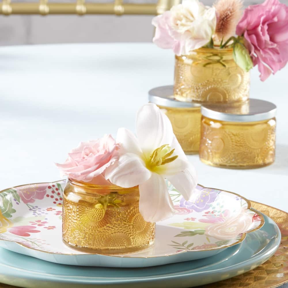 Kate Aspen® Amber Garden Blooms Glass Tea Light Holder, 4ct.