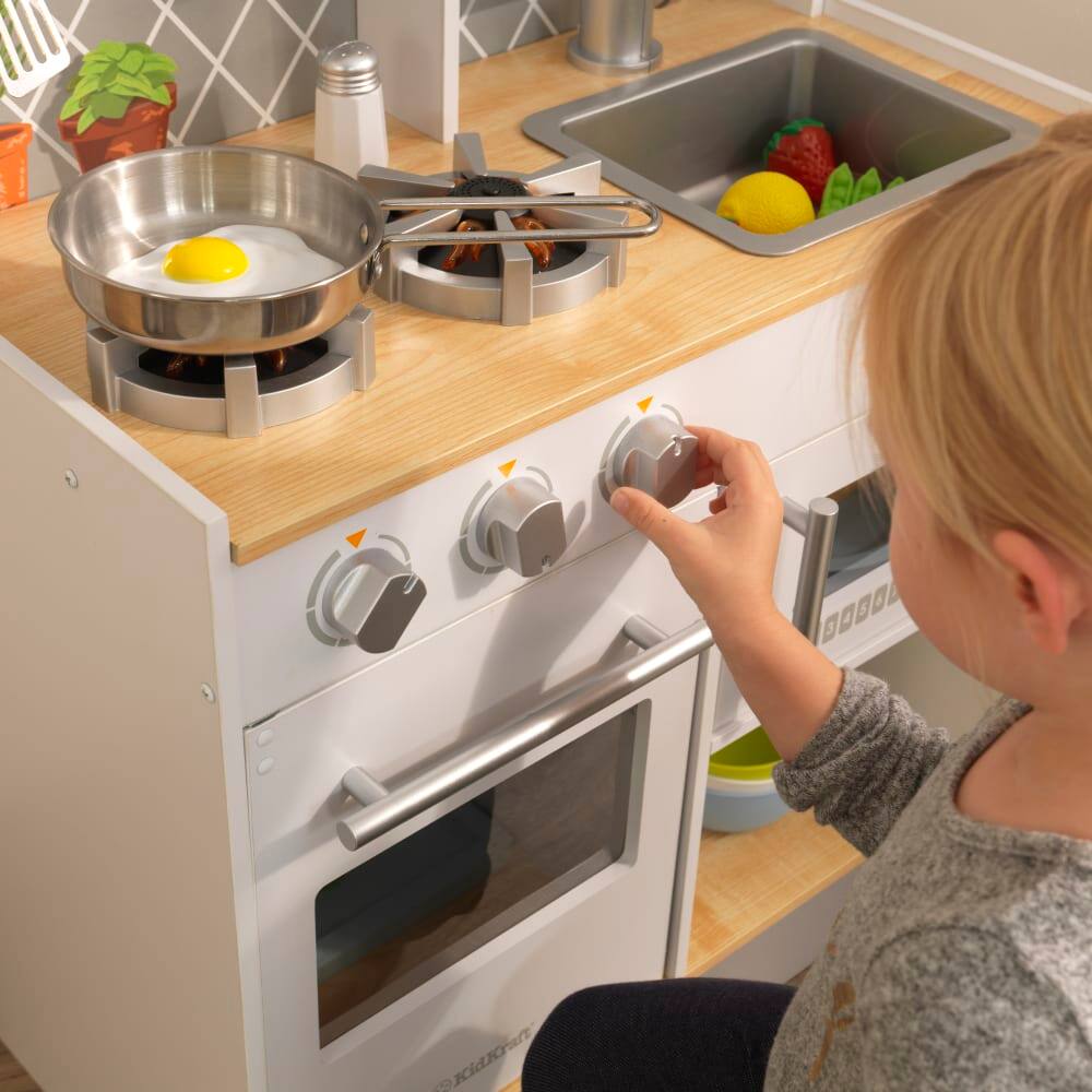 KidKraft Let's Cook Wooden Play Kitchen with Lights & Sounds & Pull-Down Faucet