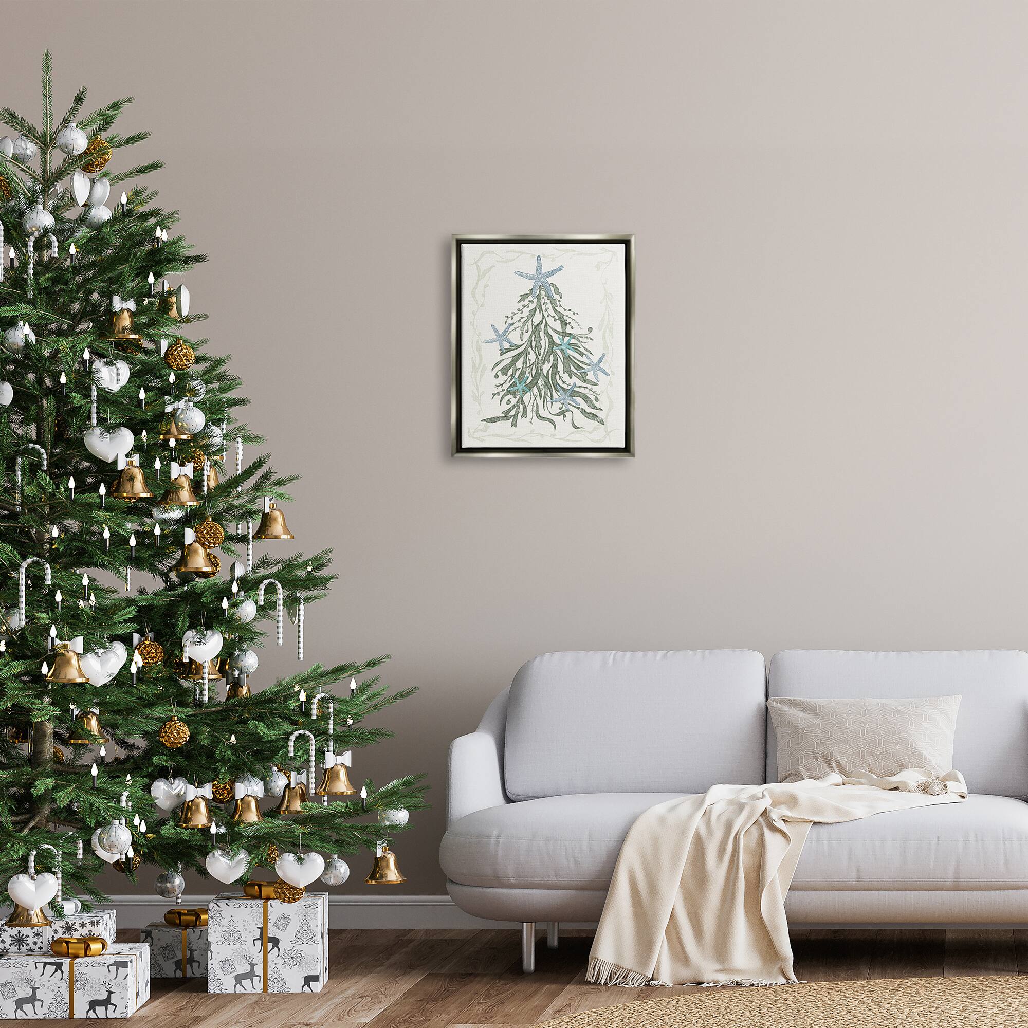 Stupell Industries Nautical Christmas Tree Sea Life Framed Floater Canvas Wall Art