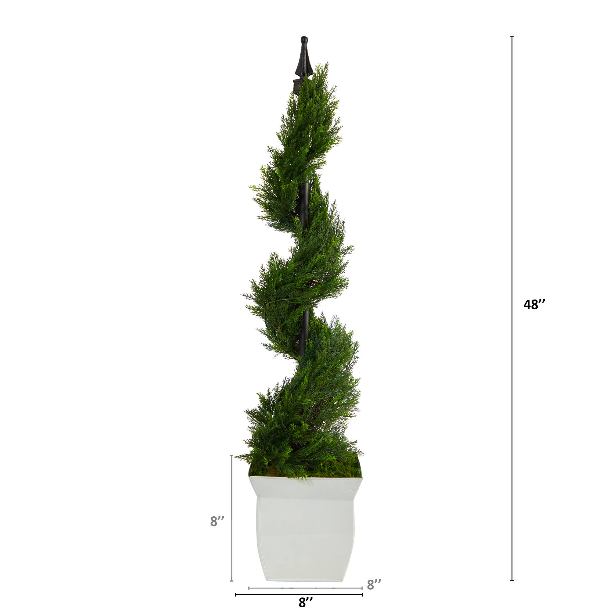 4ft. Spiral Cypress Topiary in White Metal Planter