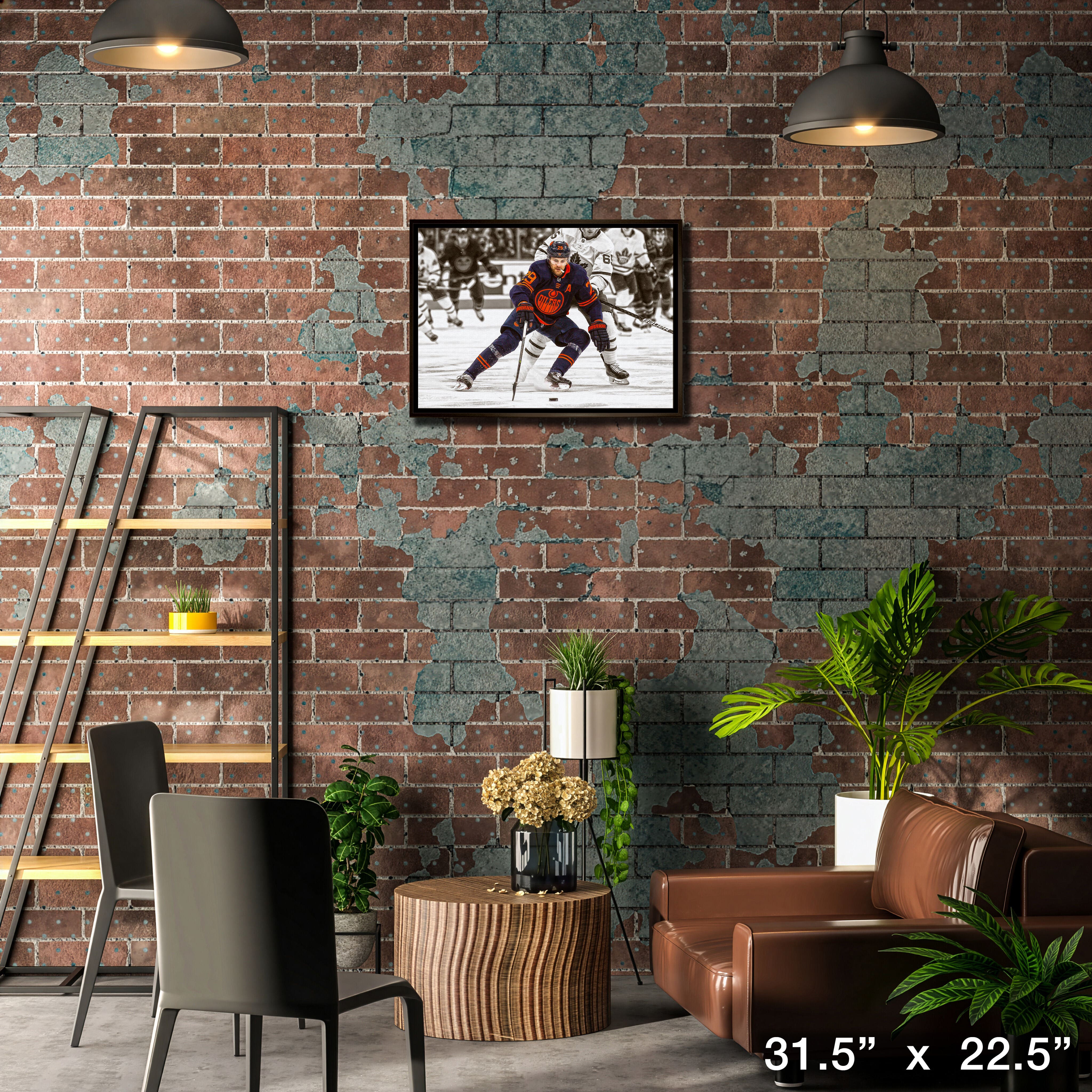 Leon Draisaitl 20" x 29" Framed Canvas Oilers Action-H 31.5" x 22.5"