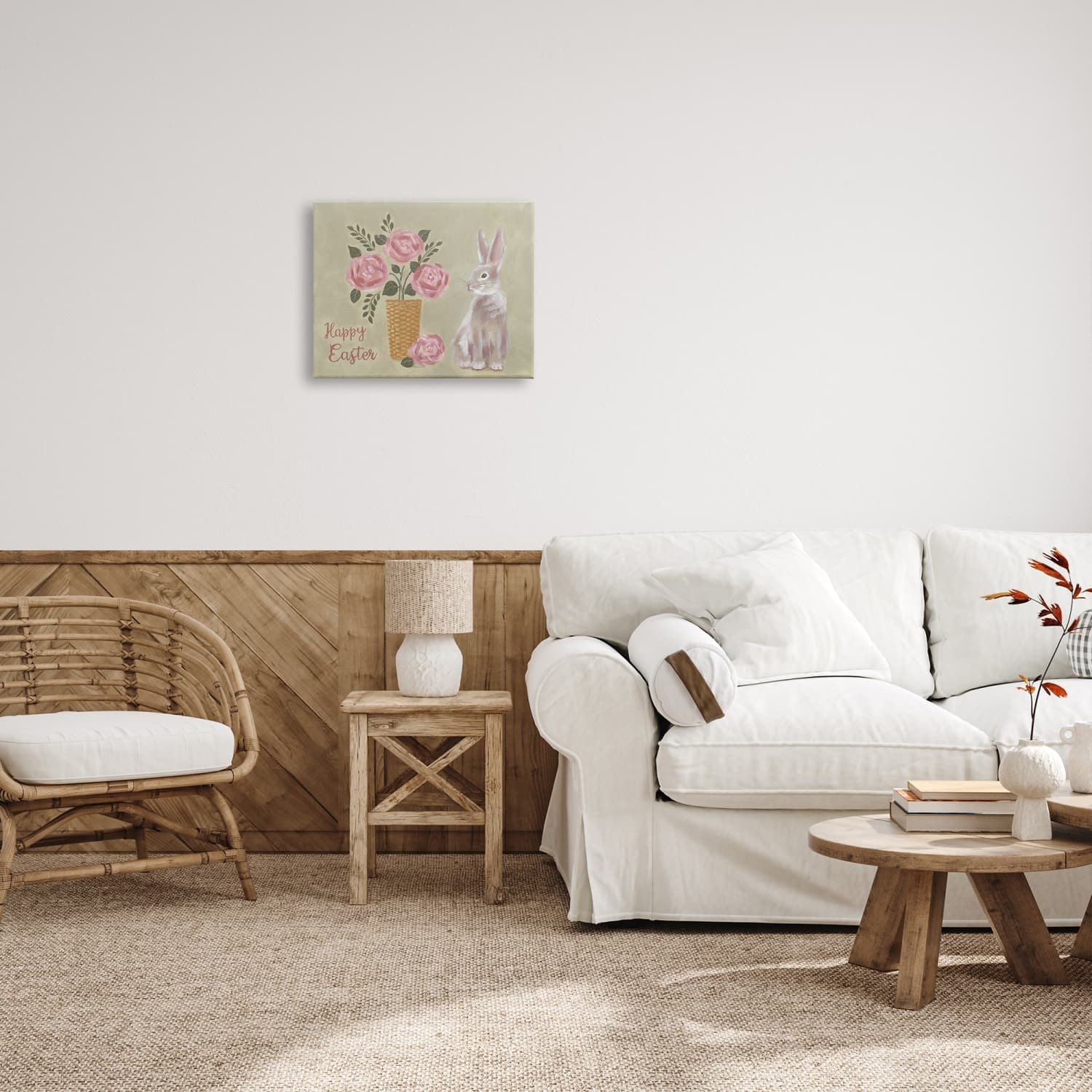 Stupell Industries Happy Easter Bunny Rose Bouquet Canvas Wall Art