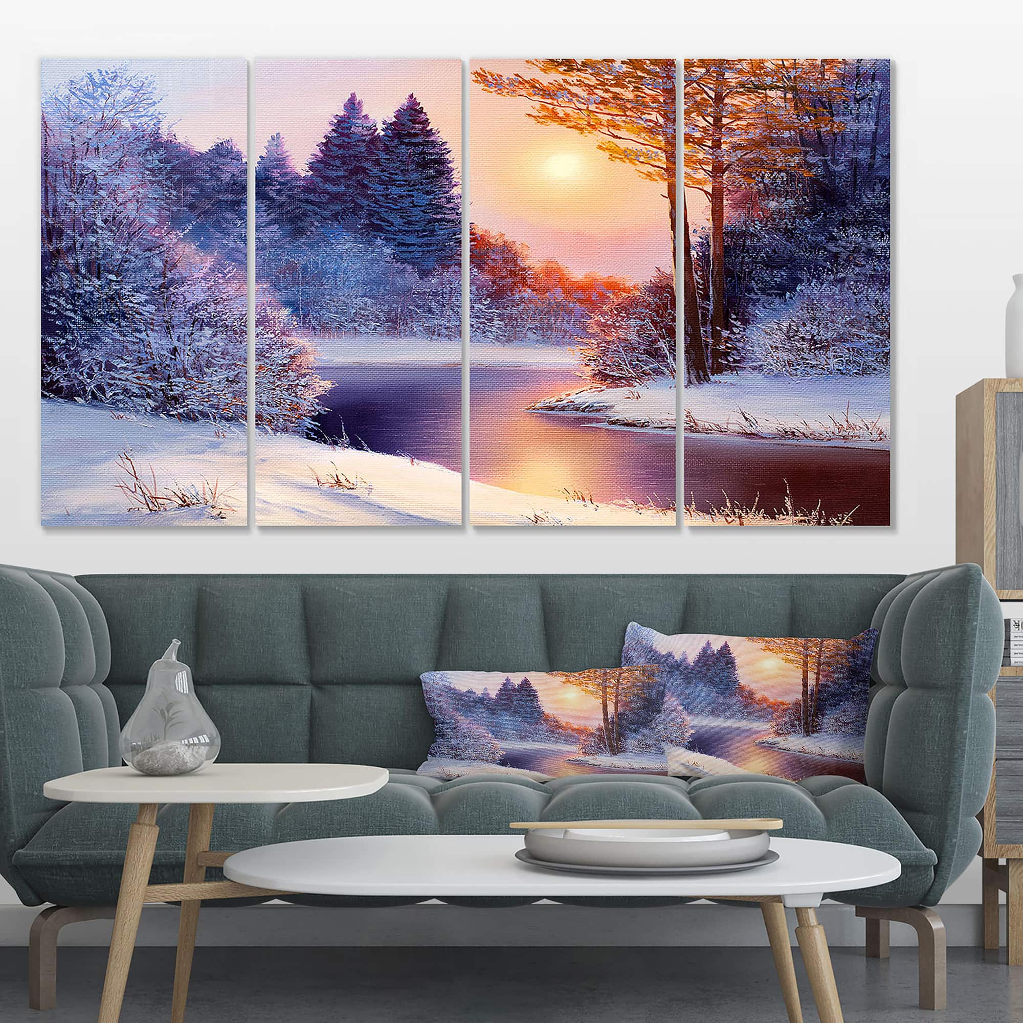 Designart - Christmas forest with river