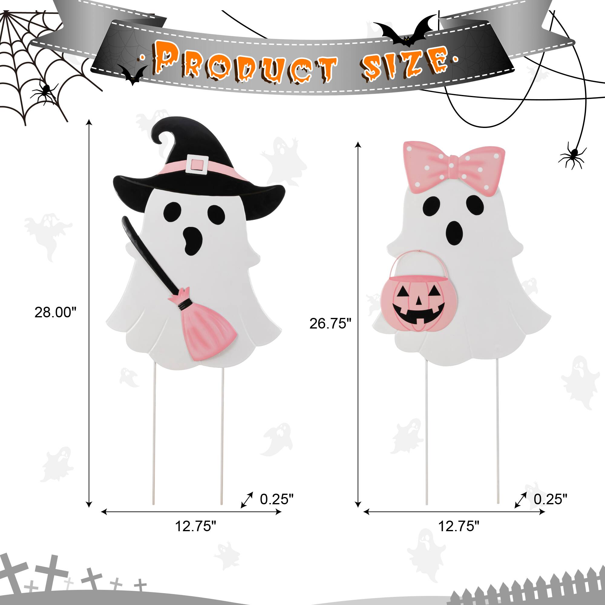Glitzhome® 28" Halloween Metal Ghosts Yard Stake, Set of 2