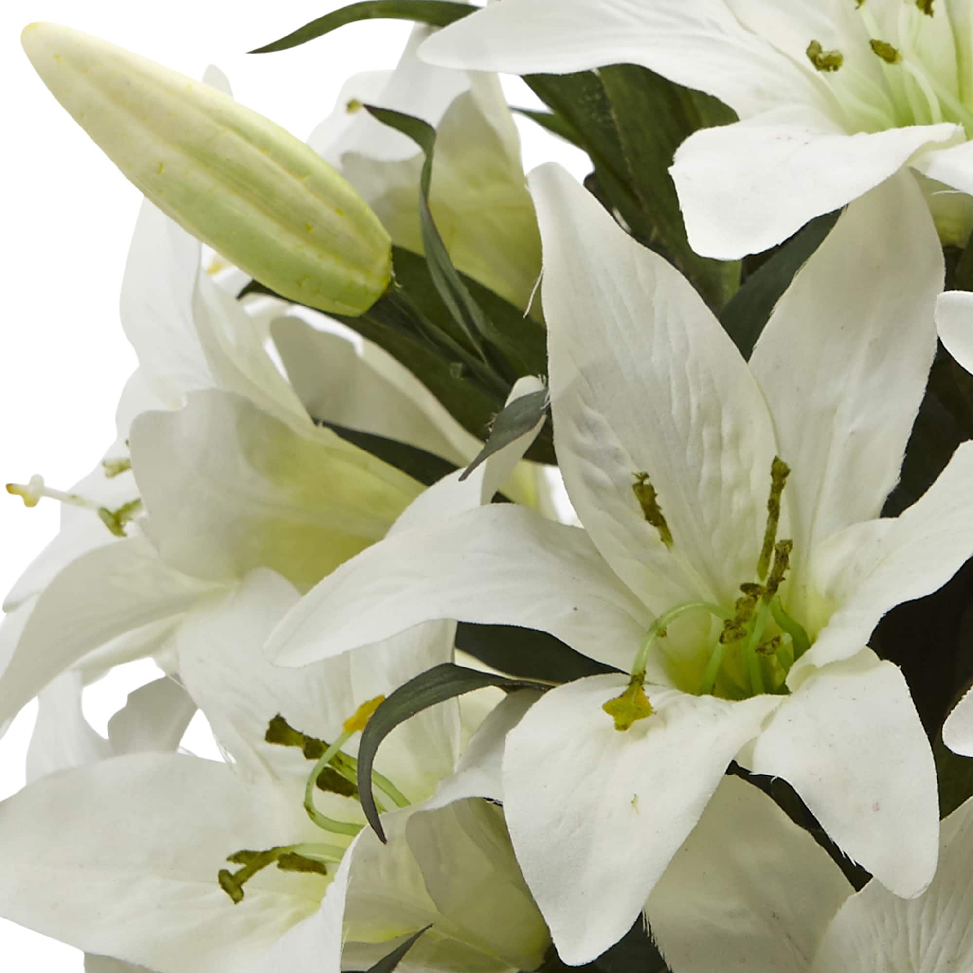 16" White Lily Silk Arrangement with Glass Vase
