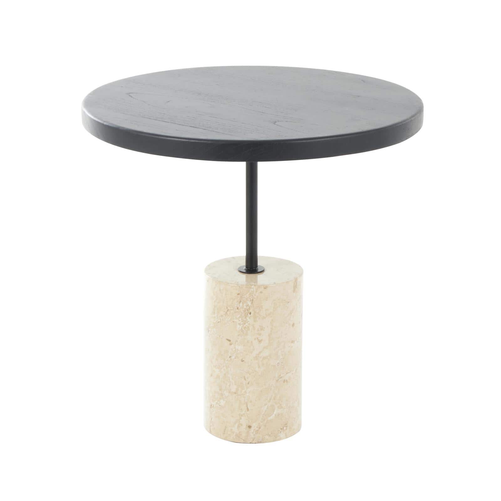 20.5" Black Wood Accent Table with Ivory Marble Base