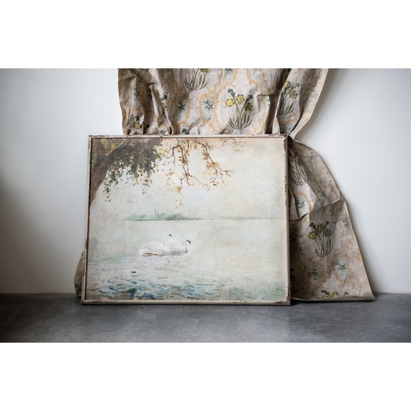 Hello Honey® 31.5" Blue Vintage Swans Wood Framed Wall Décor