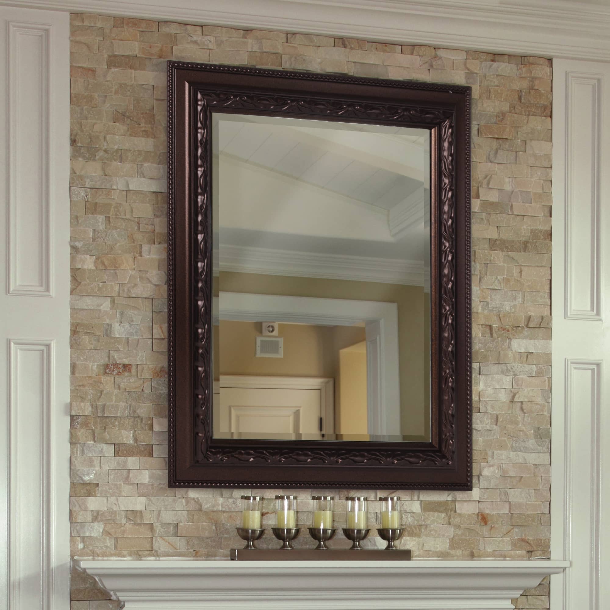 Head West® 36" Addyson Embossed Rich Brown Framed Beveled Wall Mirror