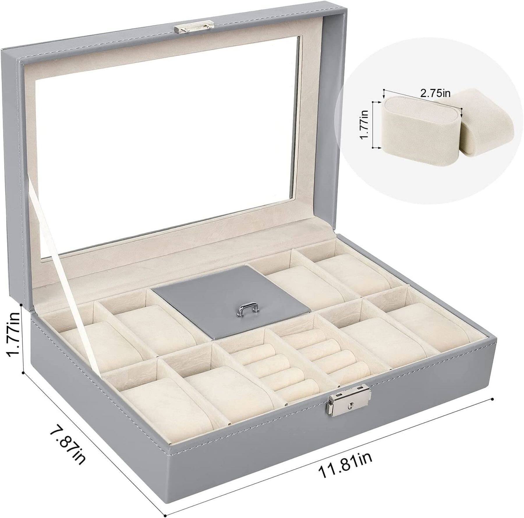 NEX™ 12" 8-Slot Lockable Artificial Leather Watch Case Organizer