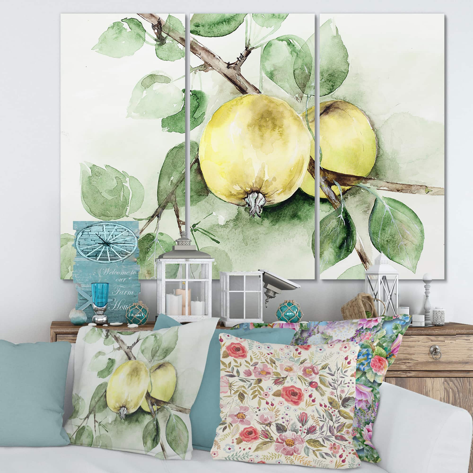 Designart - Vintage Green Appels - Farmhouse Canvas Wall Art Print