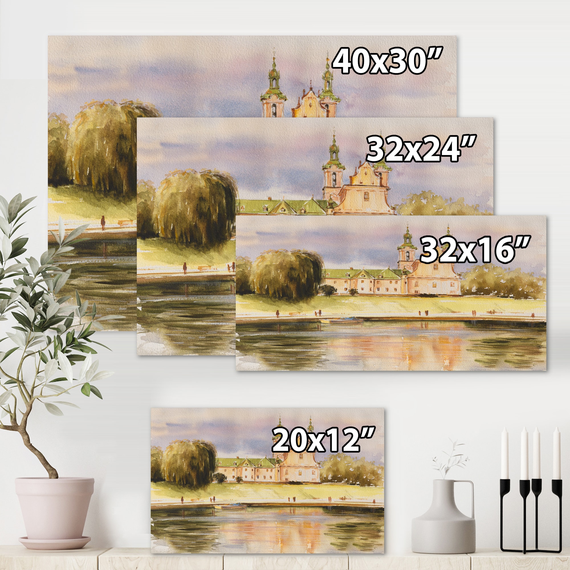 Designart - Historic Church On The Rock On Banks of The River - Lake House Canvas Wall Art Print