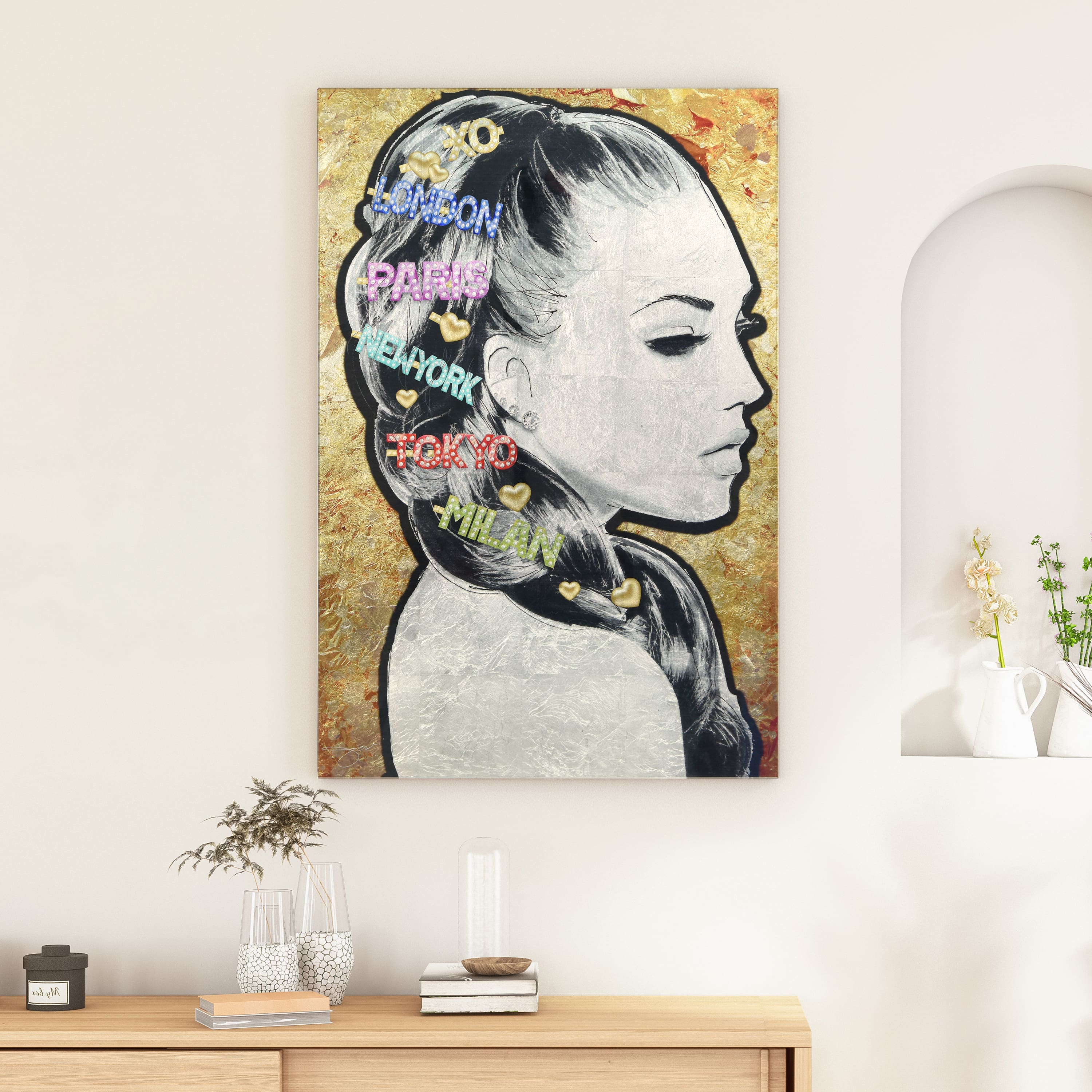 Empire Art Direct Silver Leaf Vetro de Arte 36" x 24" City Clips Frameless Printed Tempered Glass Wall Art