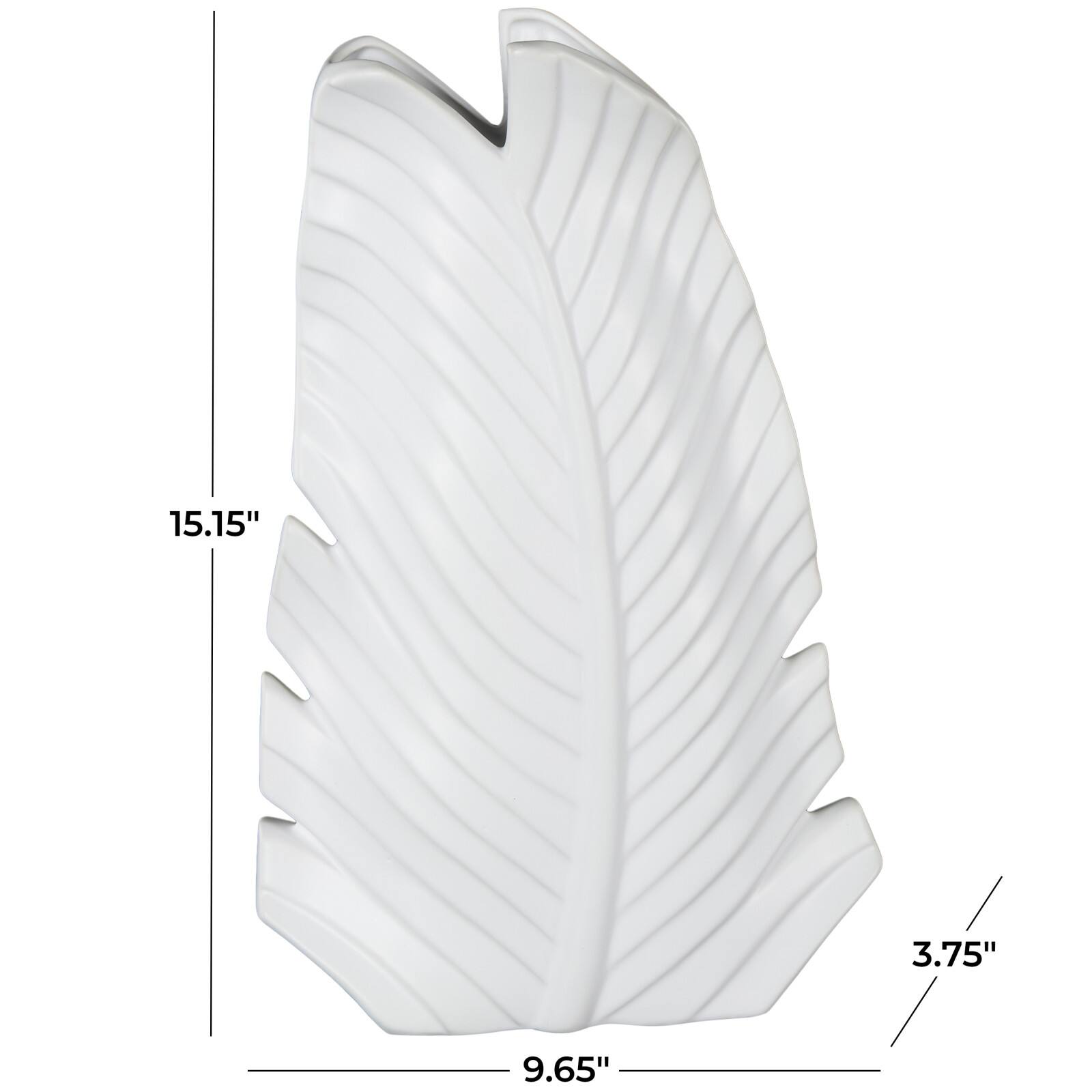 15" White Ceramic Palm Leaf Vase