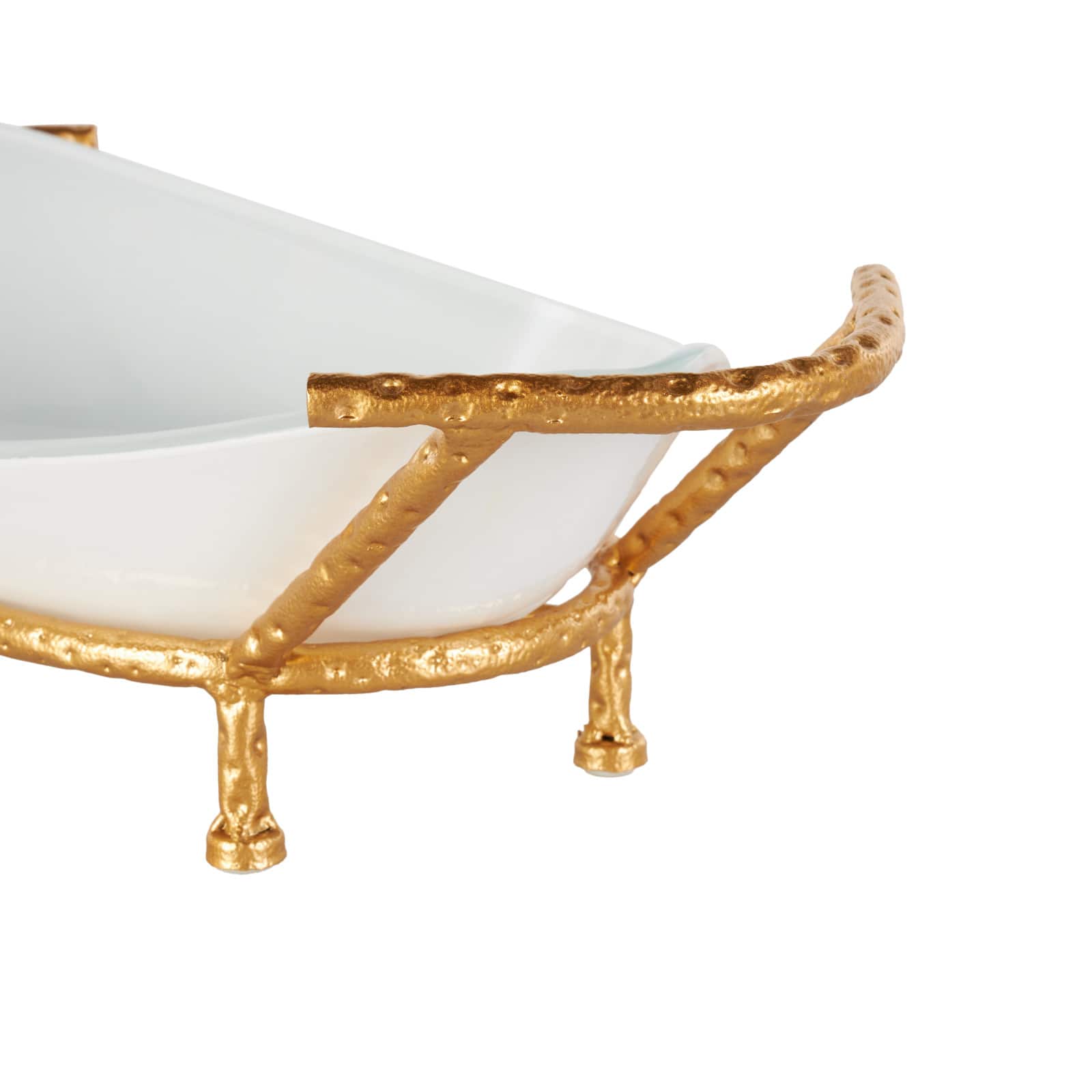 21" x 10" White Tempered Glass Kitchen Serving Bowl with Gold Metal Stand