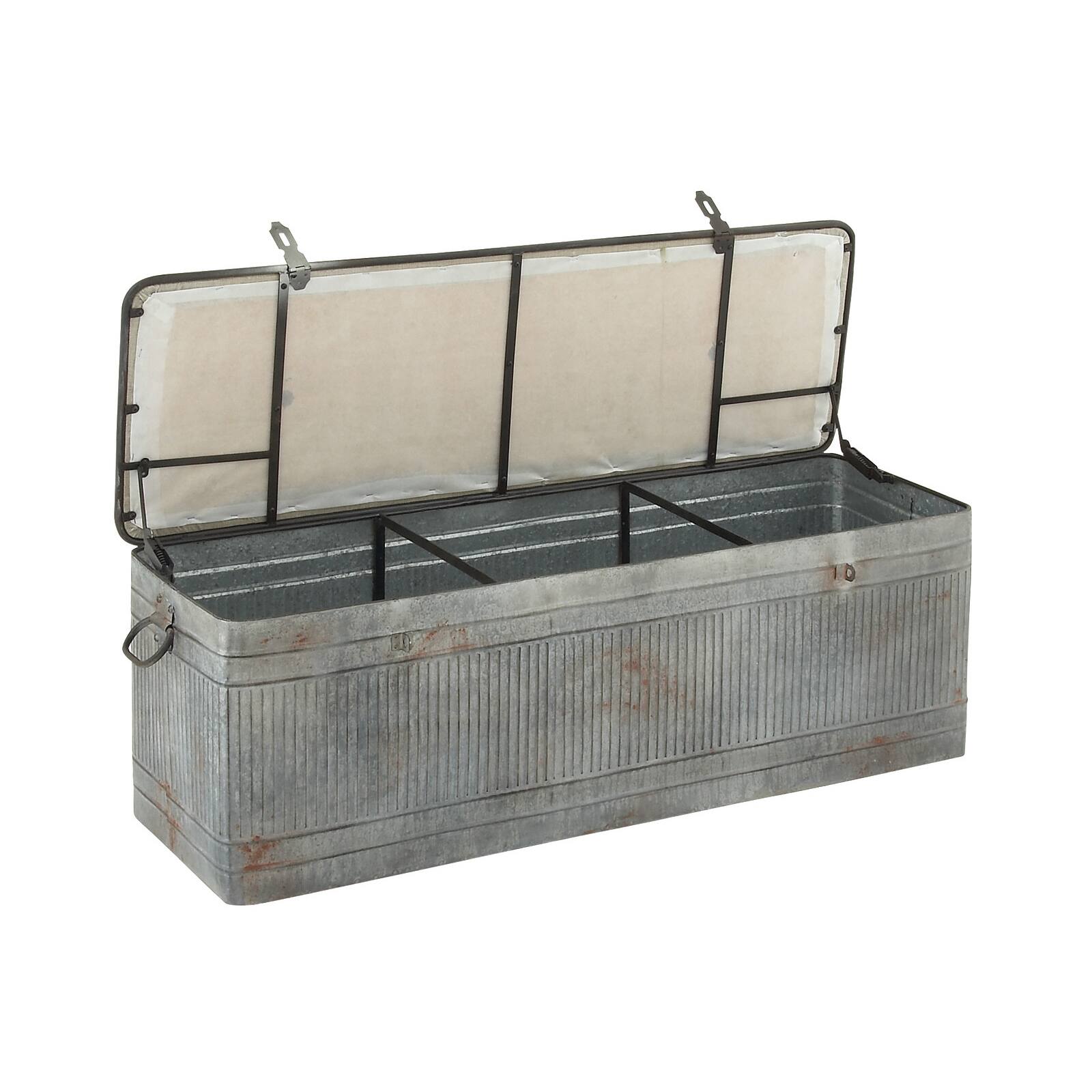 Grey Iron & Fabric Farmhouse Bench