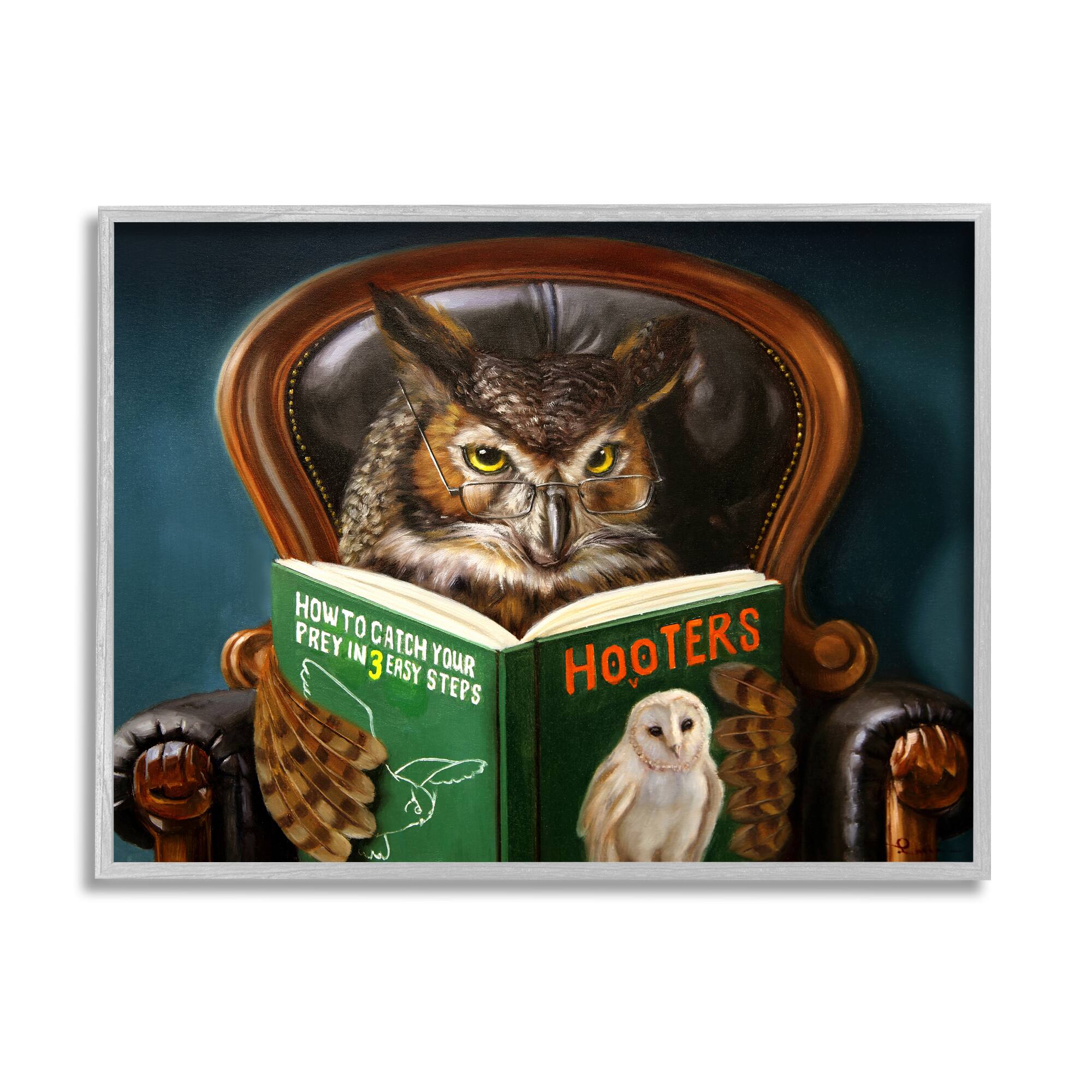 Stupell Industries Funny Owl Reading Leather Chair Hoot Book Framed Wall Art