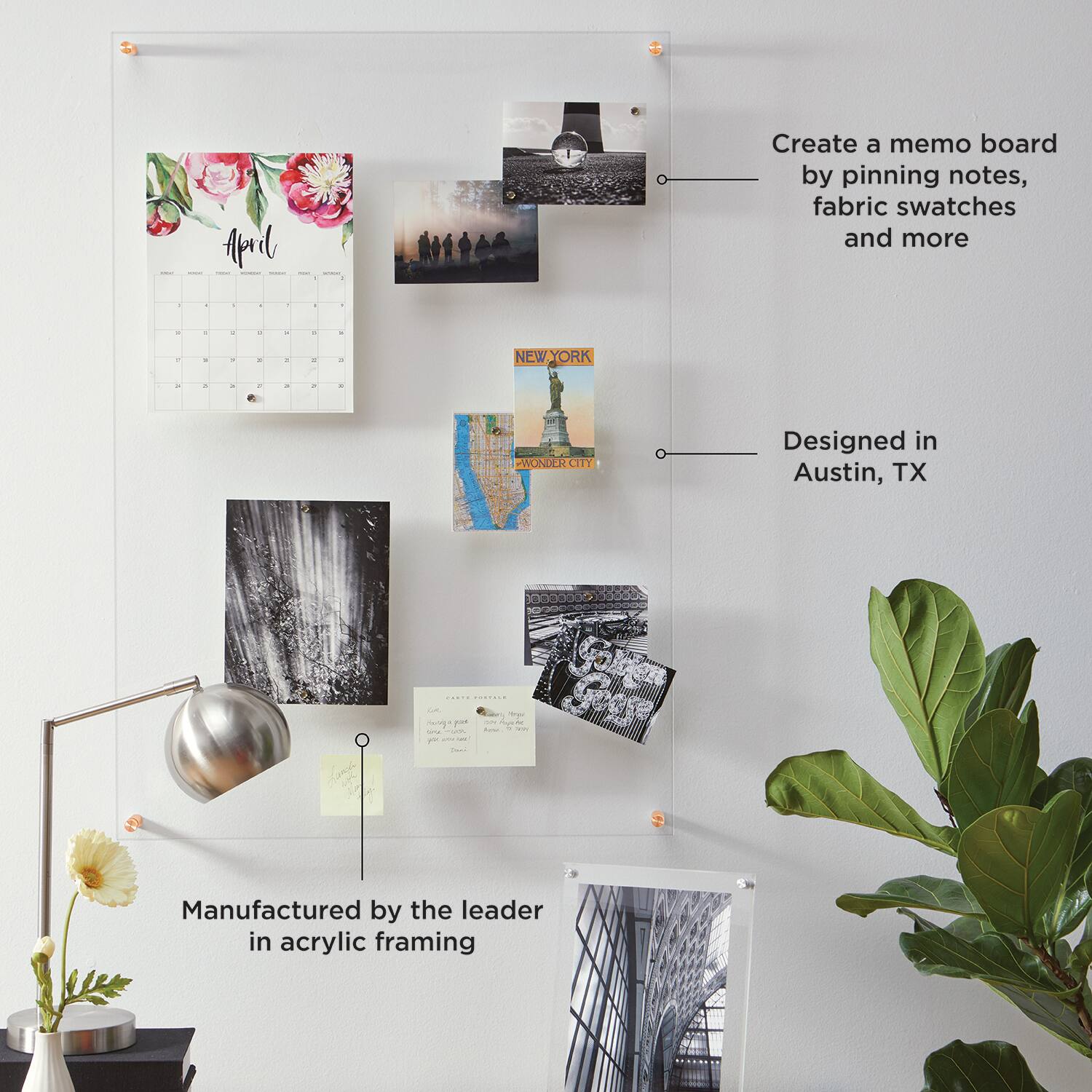 Wexel Art Easy Change Memo Board + Magnets with Gold Hardware