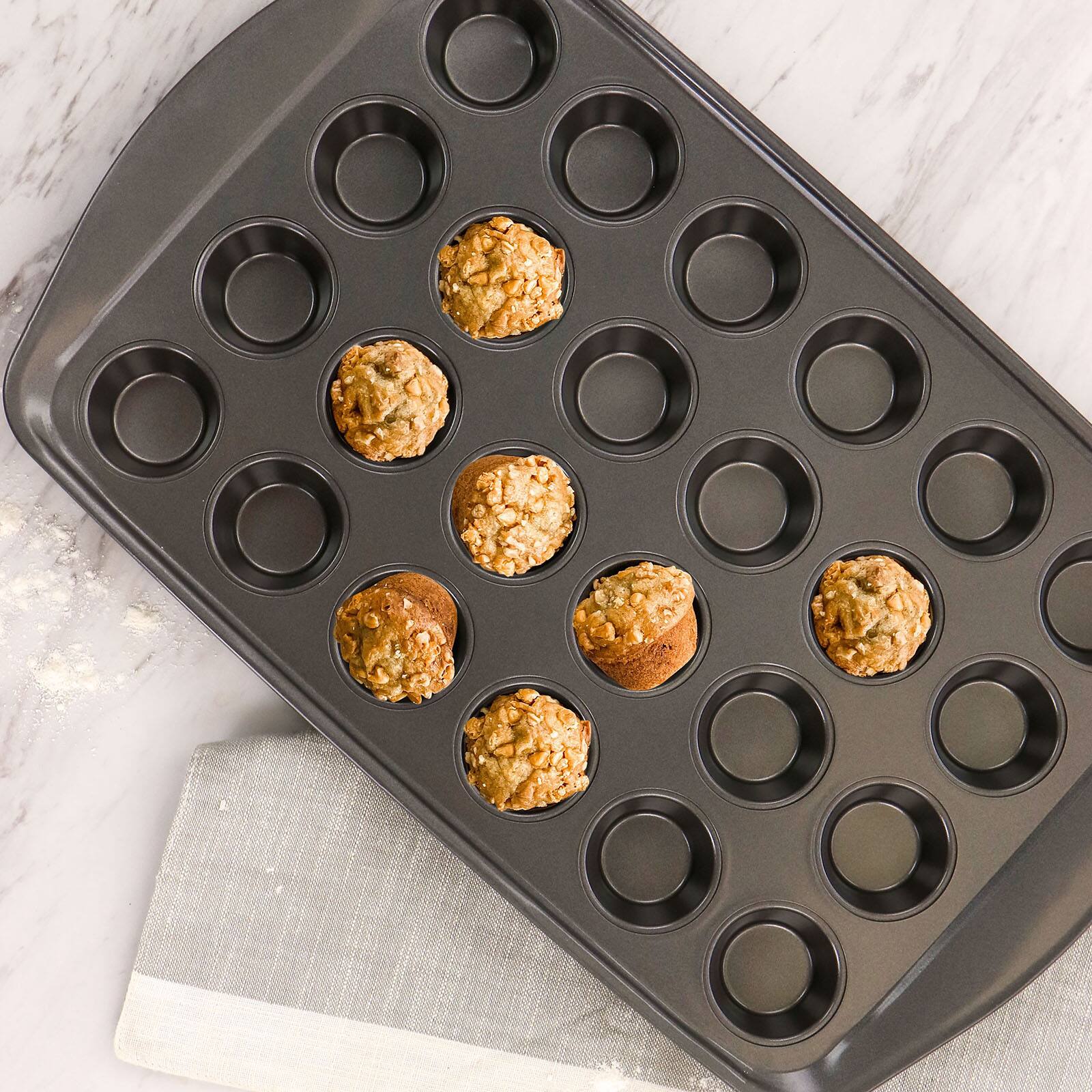 Gibson Baker's Friend Gray 24 Cup Nonstick Steel Mini Muffin Pan