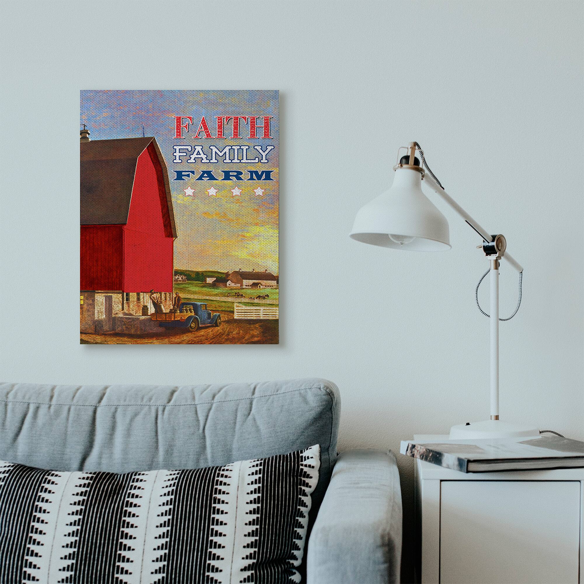 Stupell Industries Faith Family Farm American Farm Rustic Word Design Canvas Wall Art