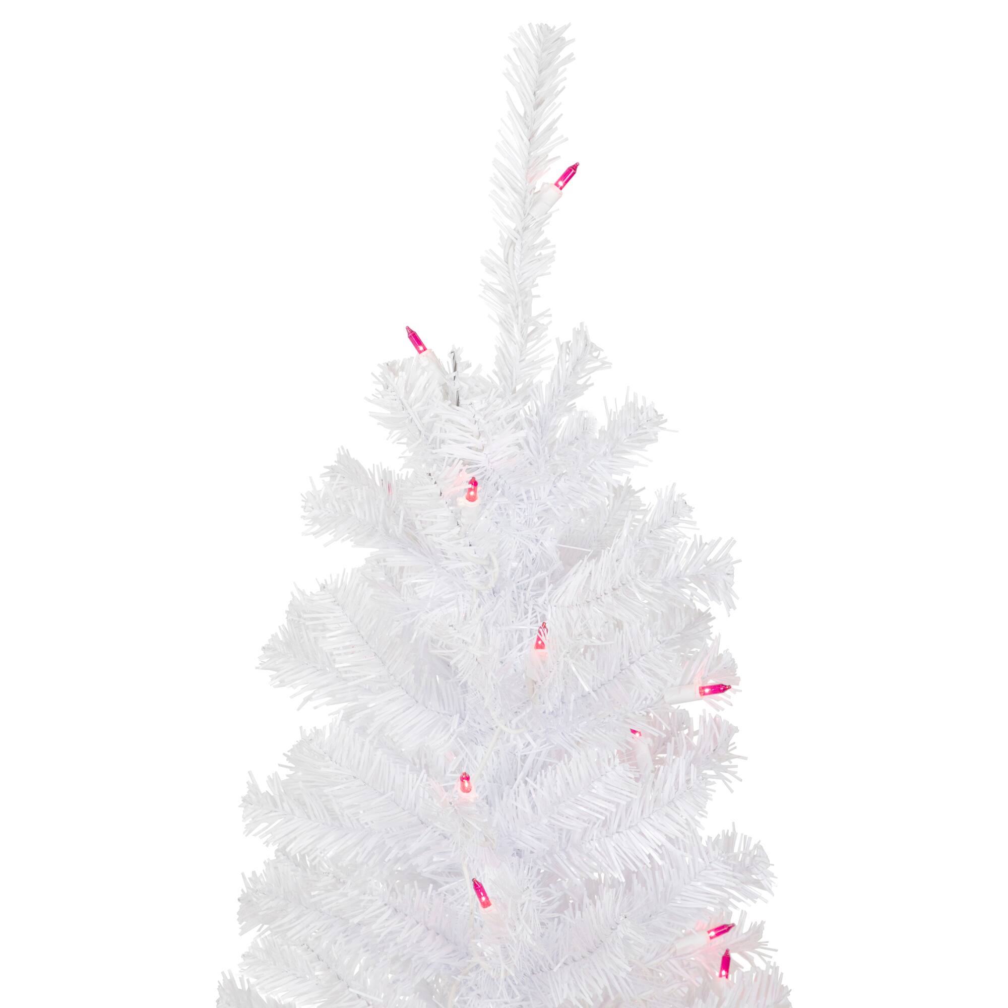 4ft. Pre-Lit White Woodbury Pine Slim Artificial Christmas Tree, Pink Lights