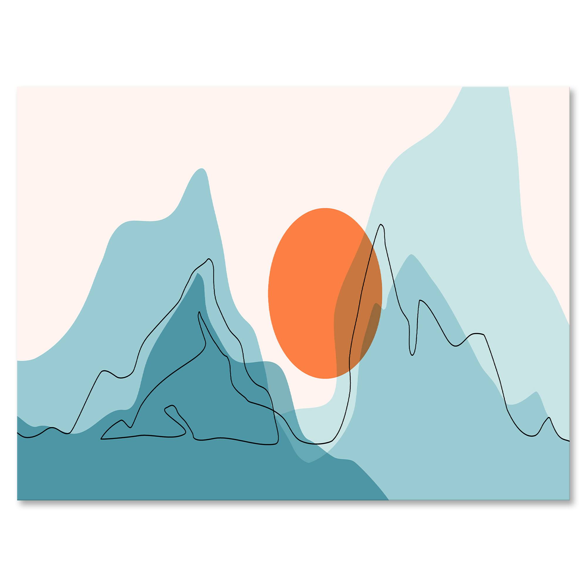 Designart - Red Moon Over Abstract Blue Mountains I