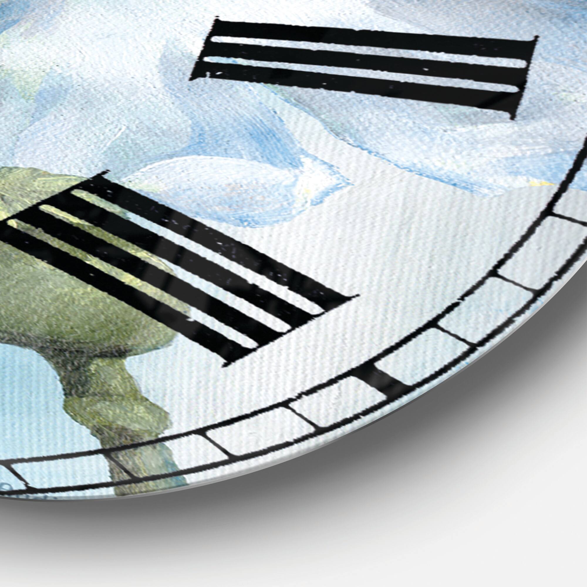 Designart 'Handpainted White Flower On Blue I Farmhouse Wall Clock