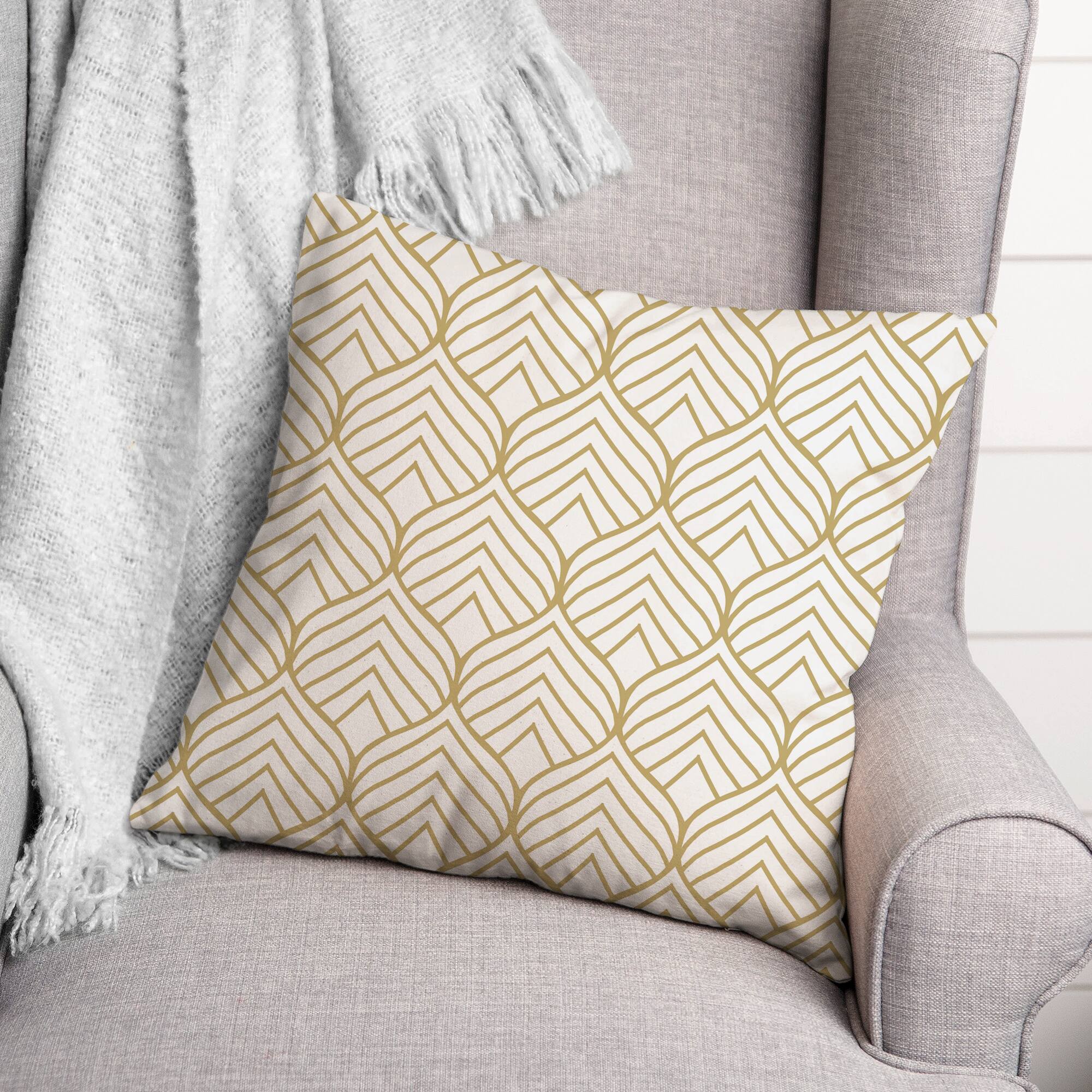 Geo Leaf Pattern Gold 18" x 18" Throw Pillow
